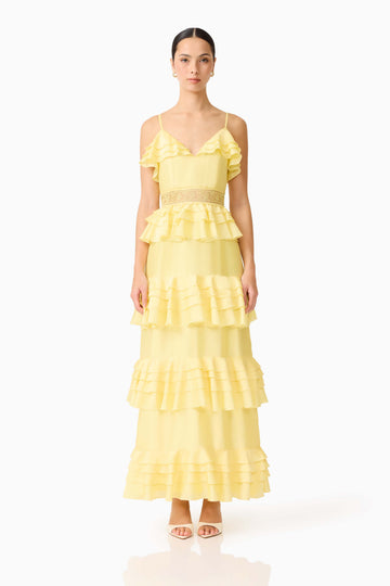Lucinda Tiered Gown in Lemon Yellow