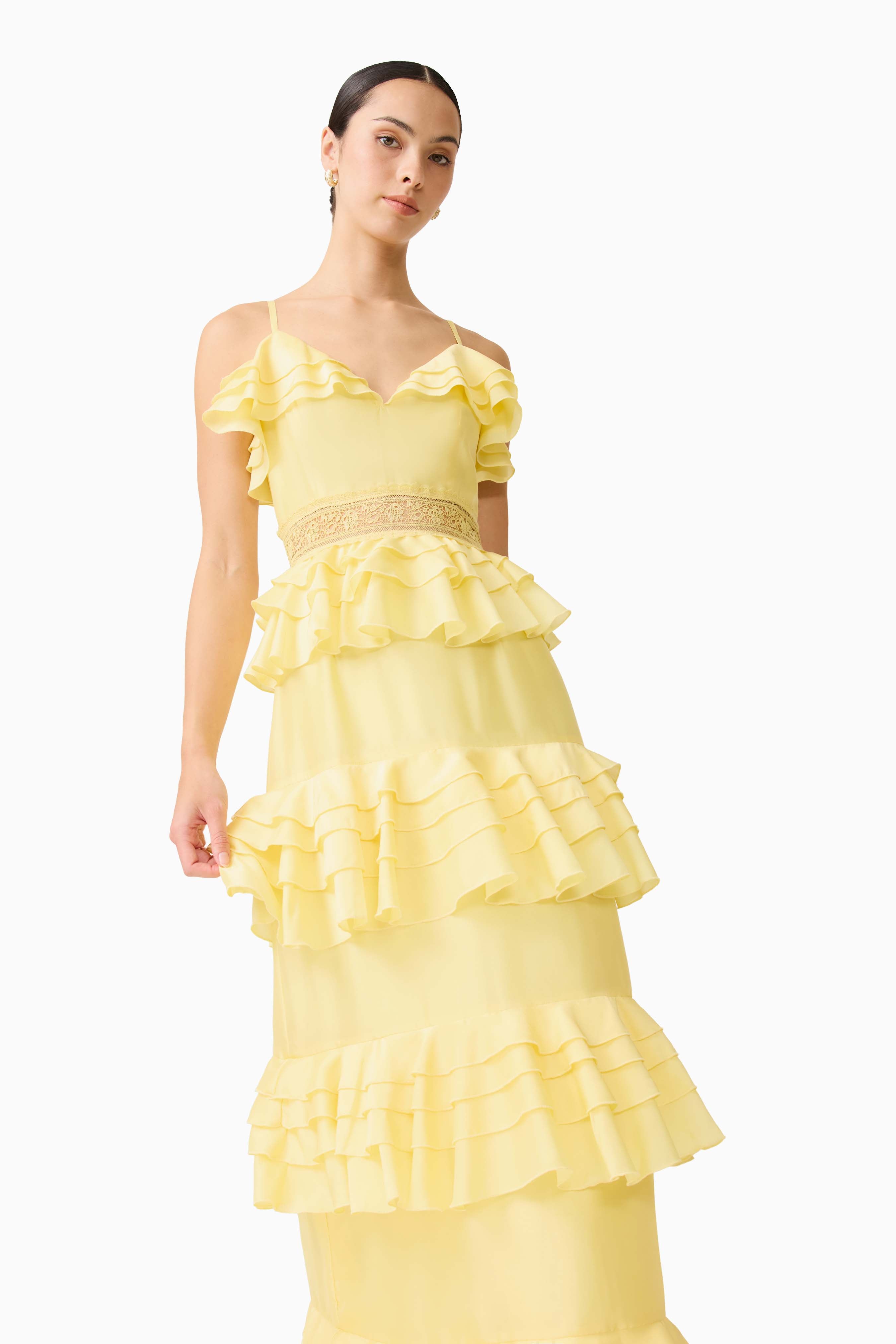 Lucinda Tiered Gown in Lemon Yellow