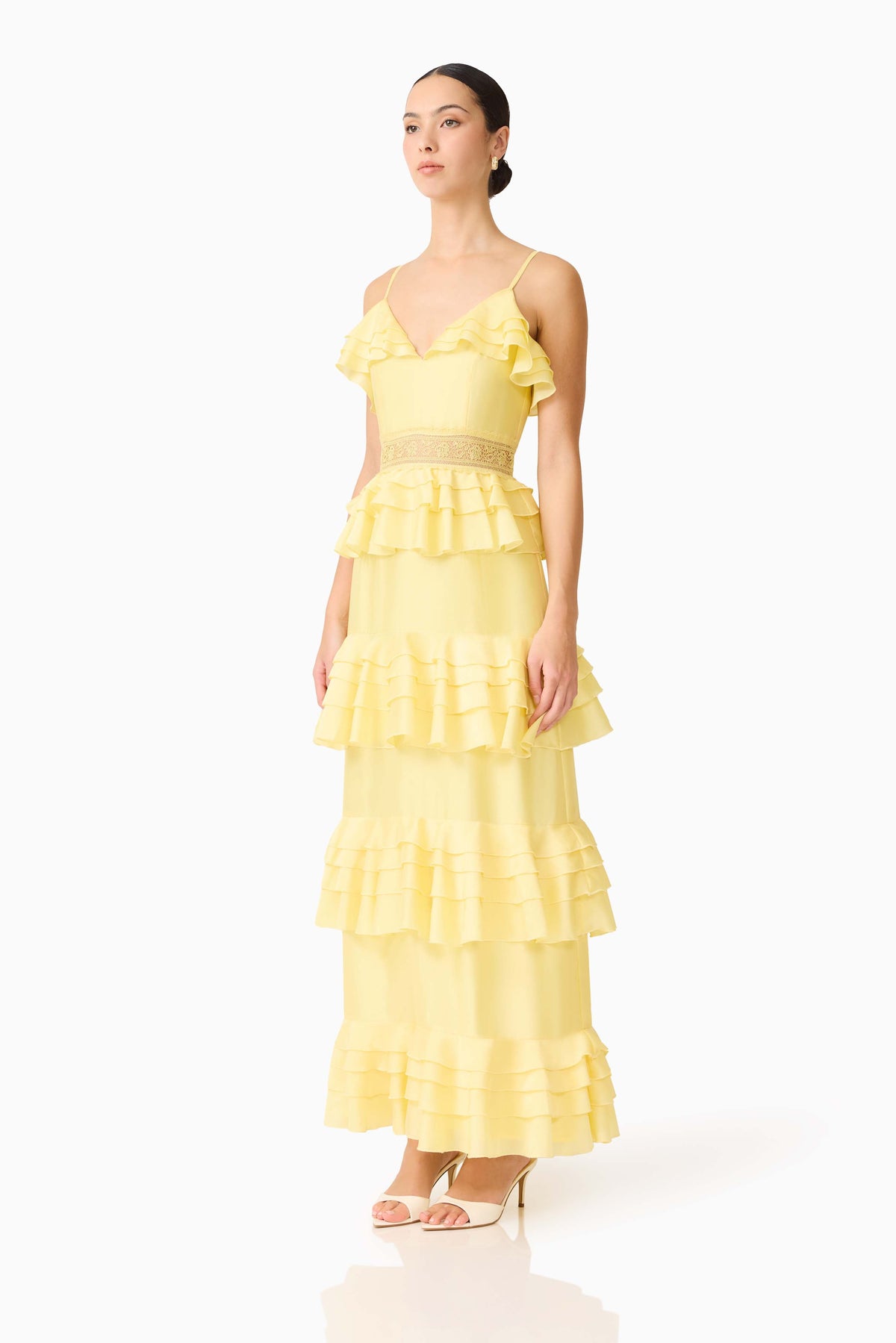 Lucinda Tiered Gown in Lemon Yellow