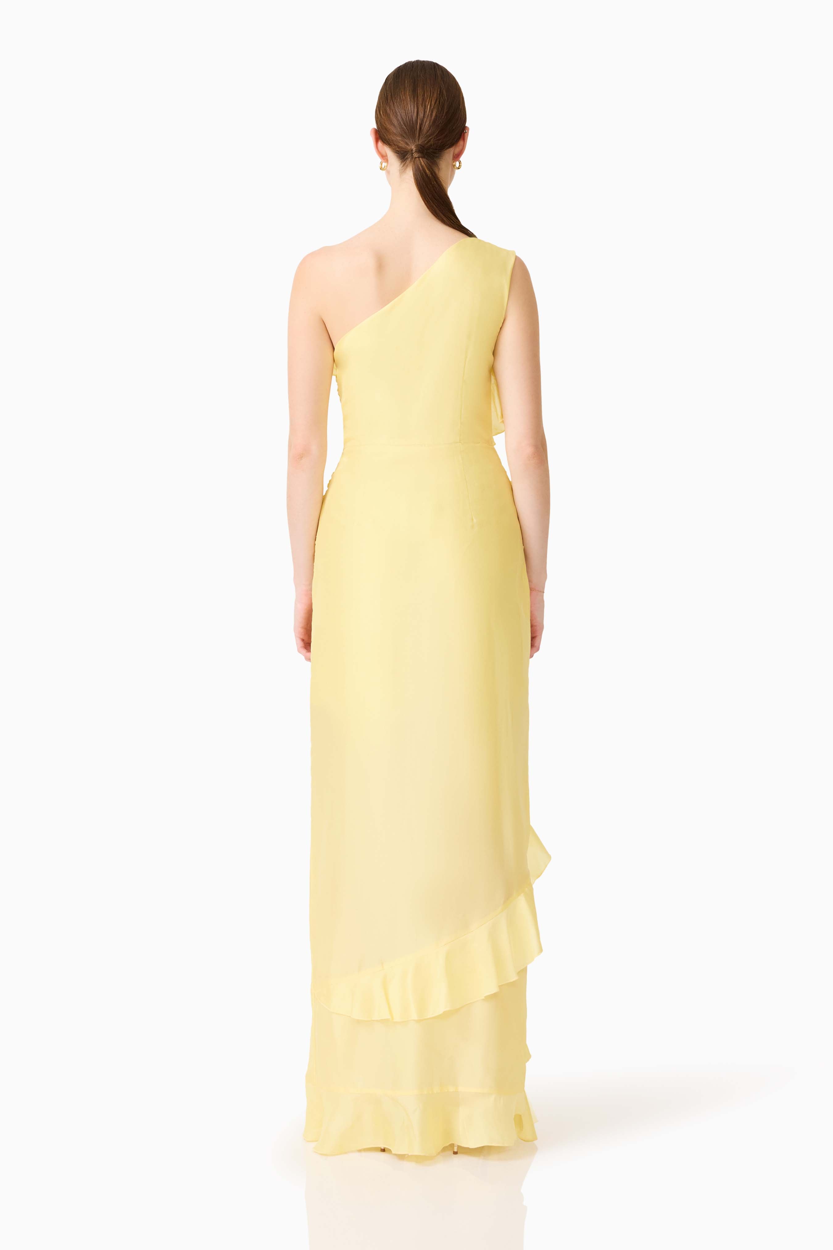 Lucinda One Shoulder Gown in Lemon Yellow