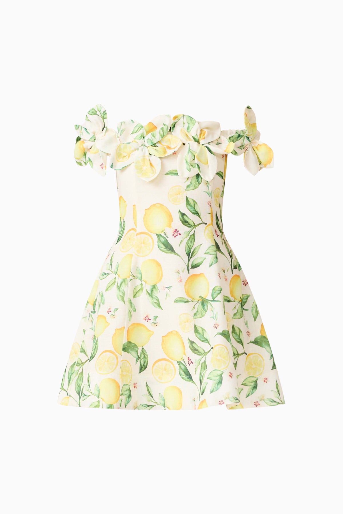 Hana Off Shoulder Mini Dress in Lemon Print