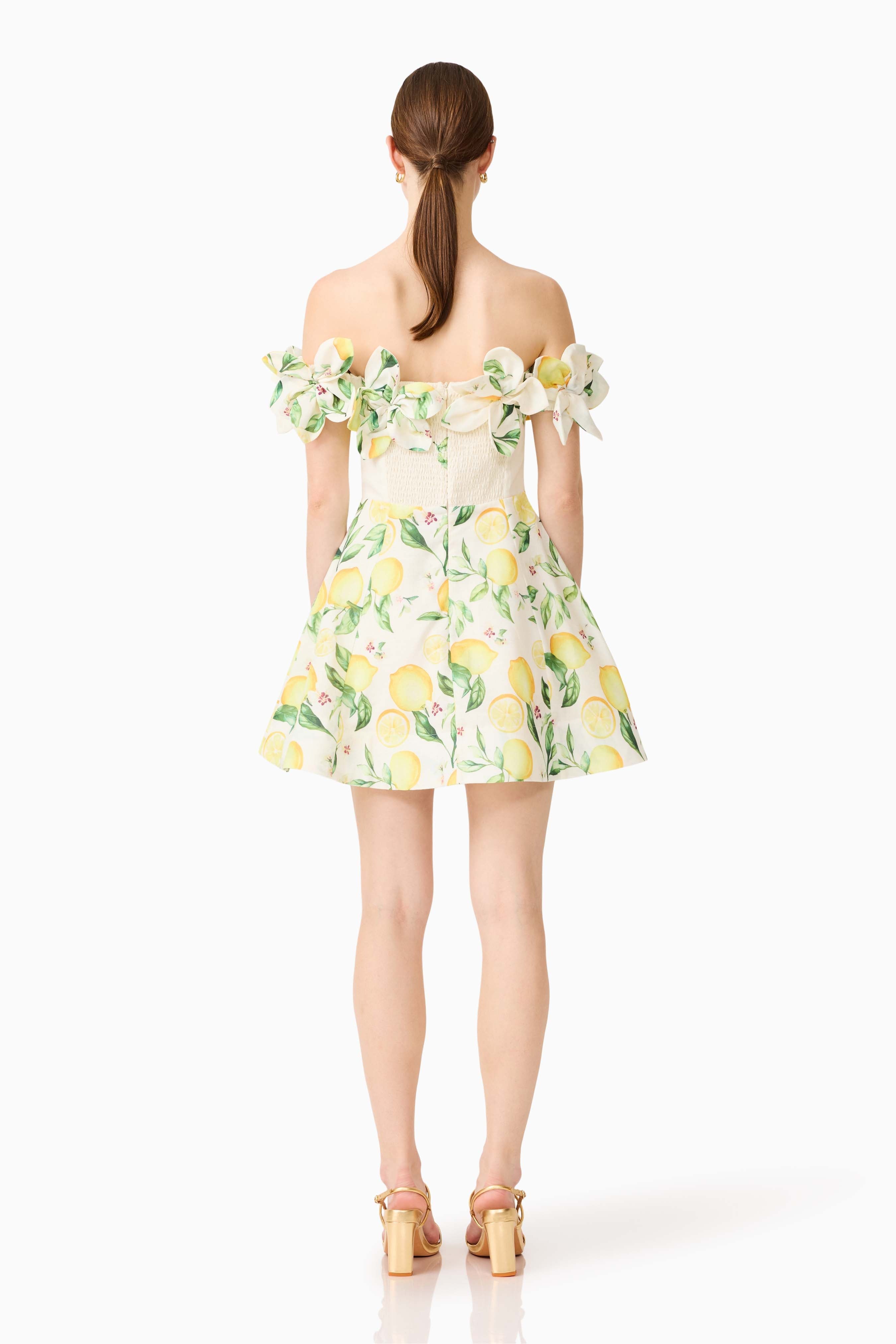 Hana Off Shoulder Mini Dress in Lemon Print