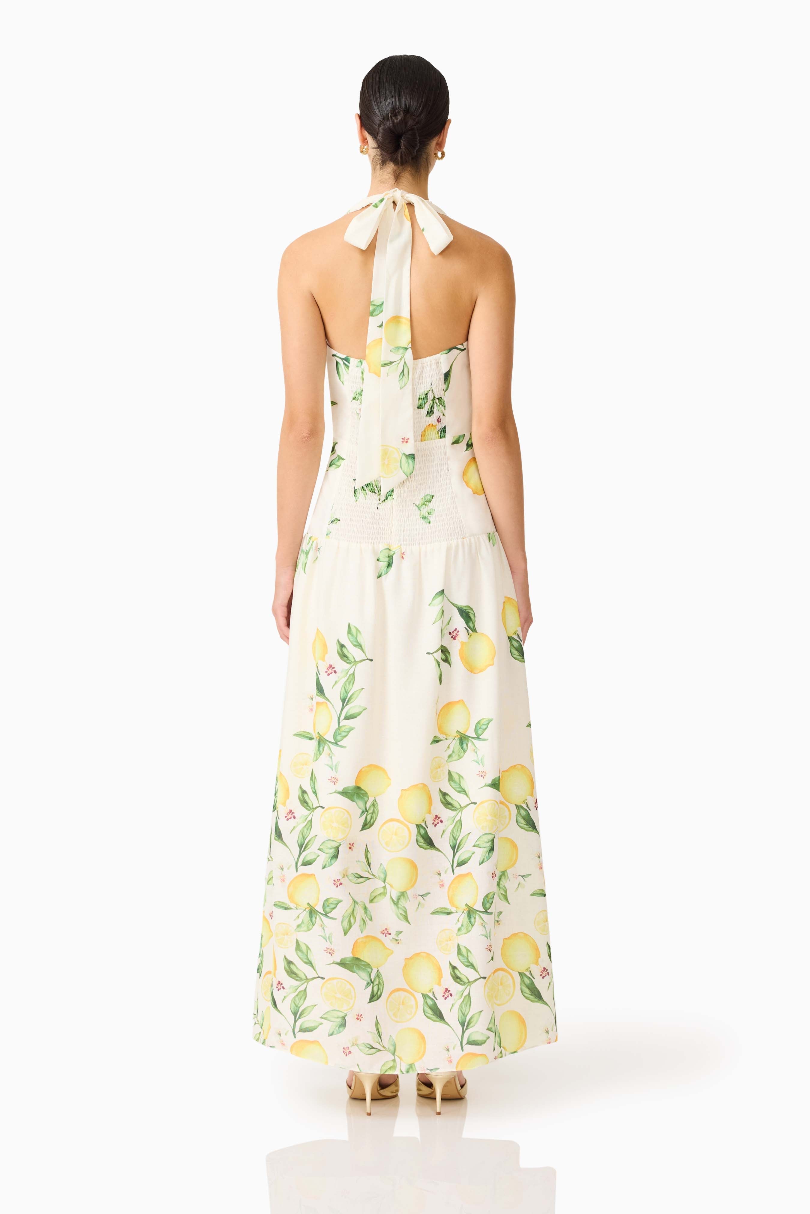 Hana Halter Gown in Lemon Print
