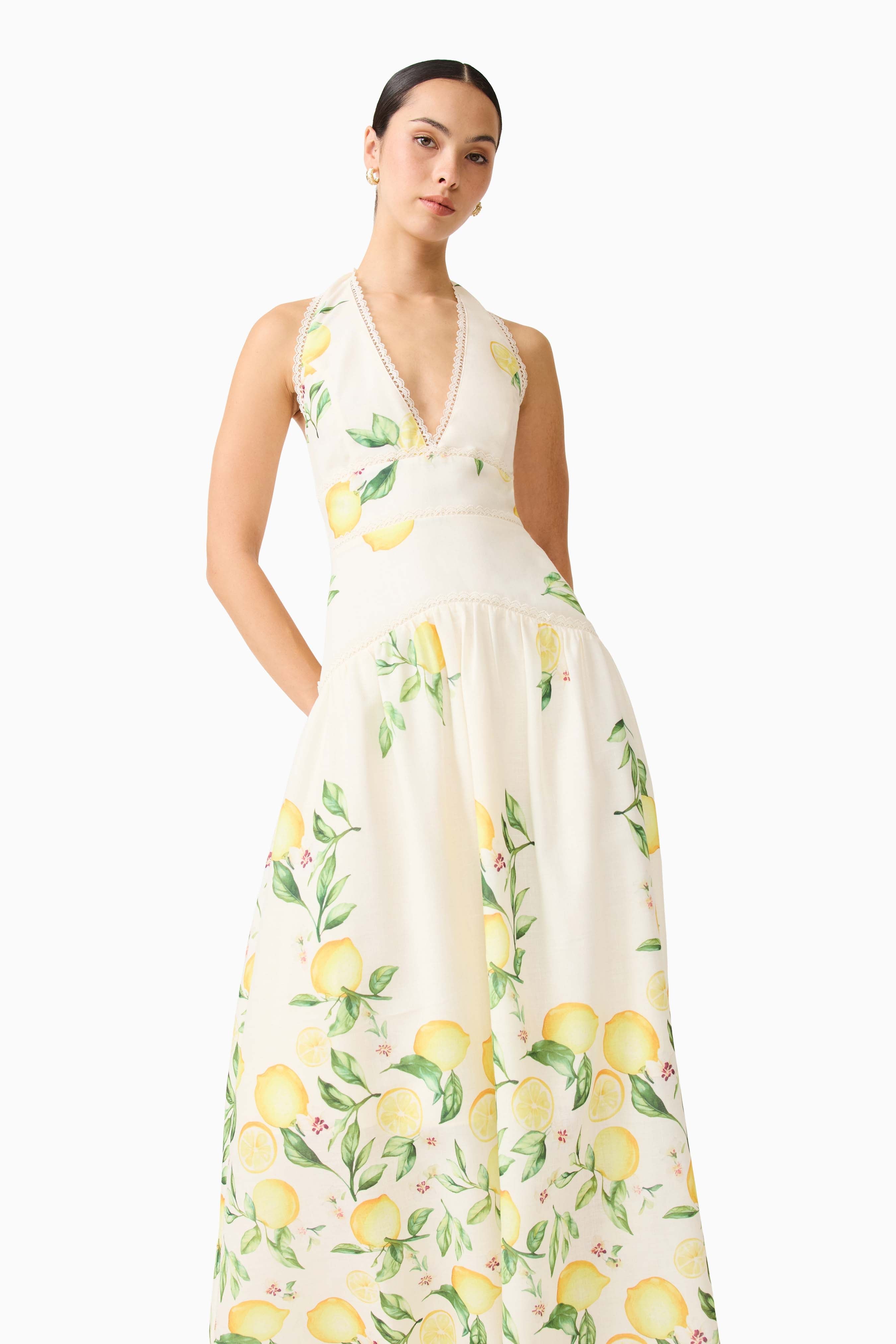 Hana Halter Gown in Lemon Print