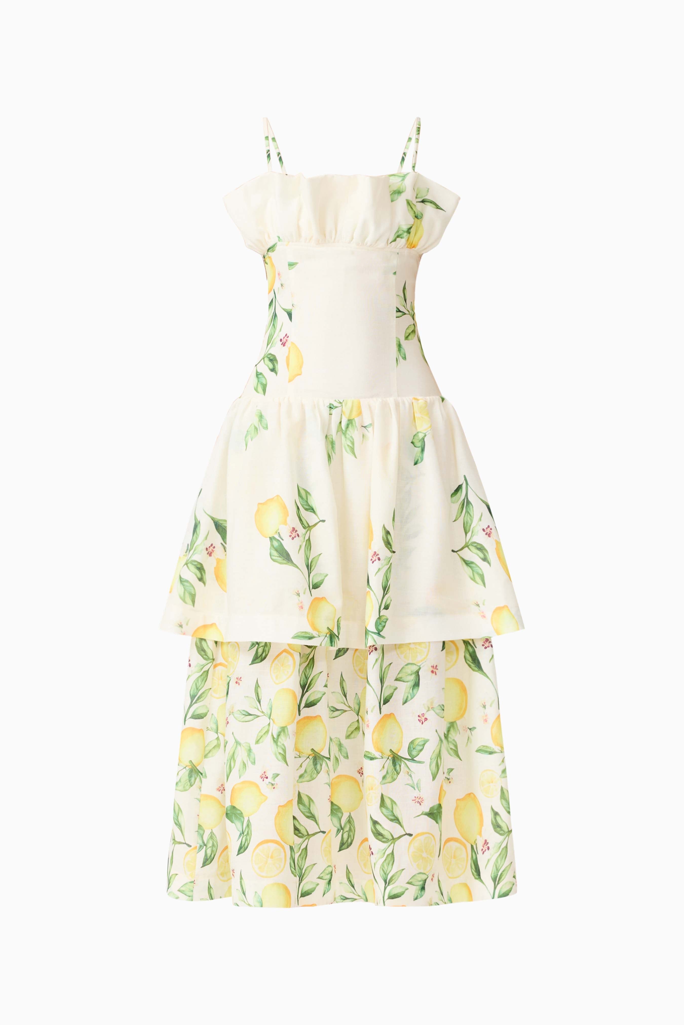 Hana Tiered Maxi Dress in Lemon Print