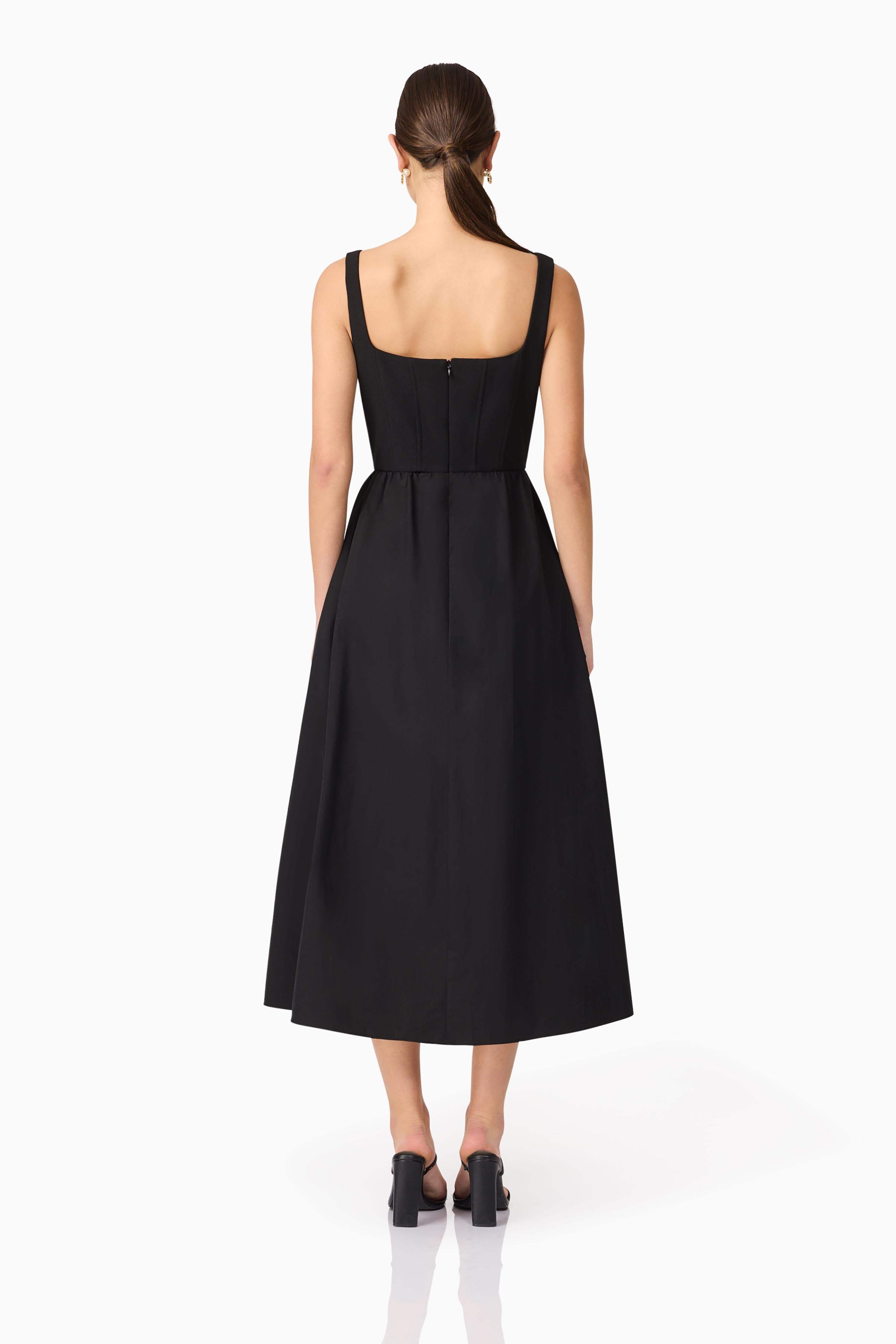 Ingrid Corset Midi Dress in Black