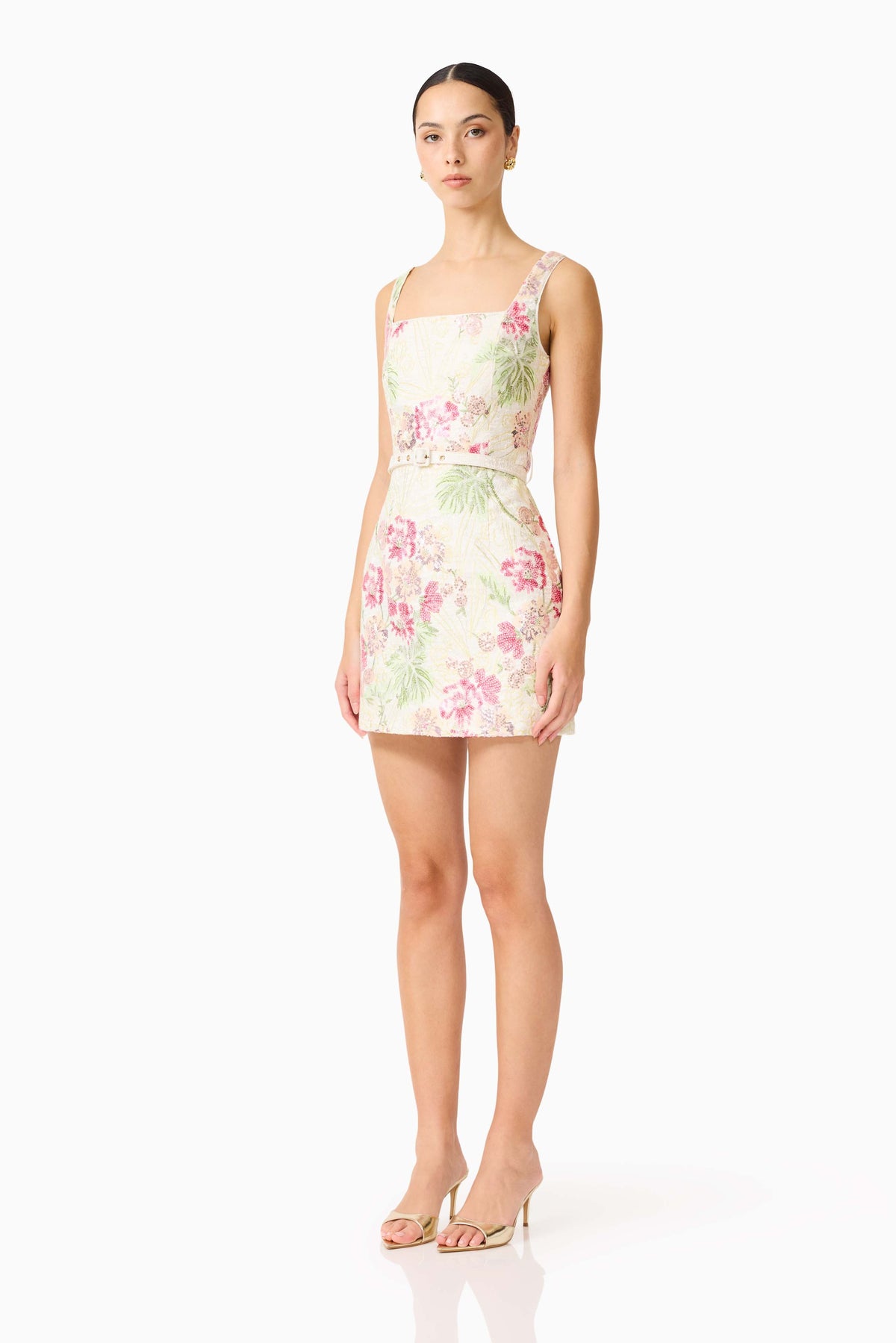 Greta Embroidered Mini Dress in Cream & Pink Floral