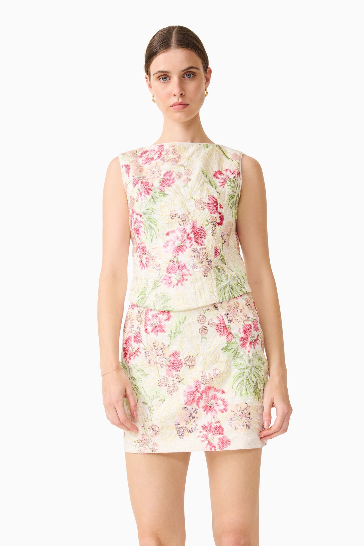 Greta Embroidered Set in Cream & Pink Floral