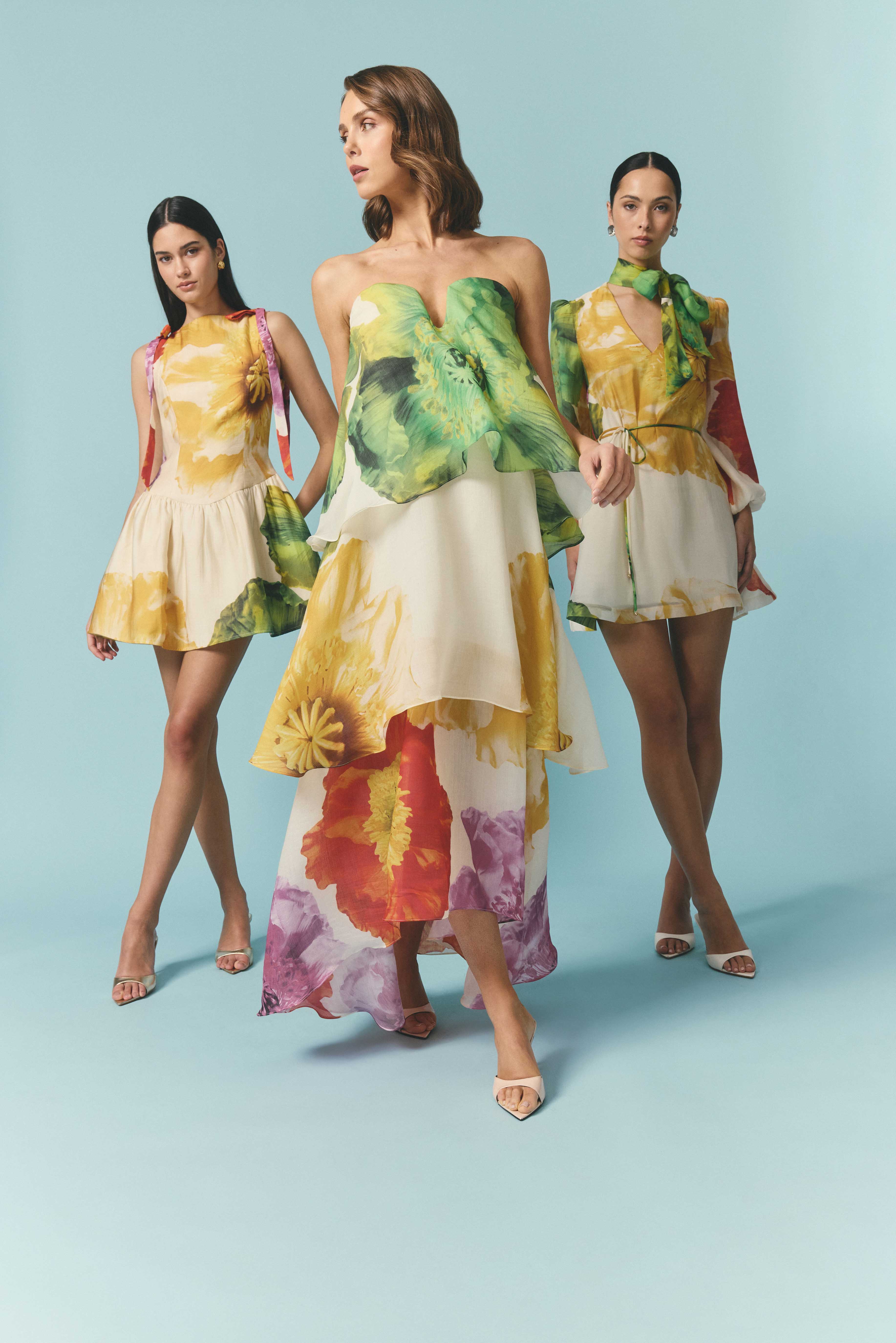 Lilia Tiered Gown in Multi Floral