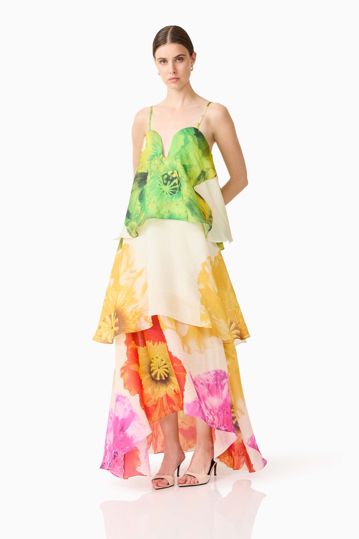 Lilia Tiered Gown in Multi Floral