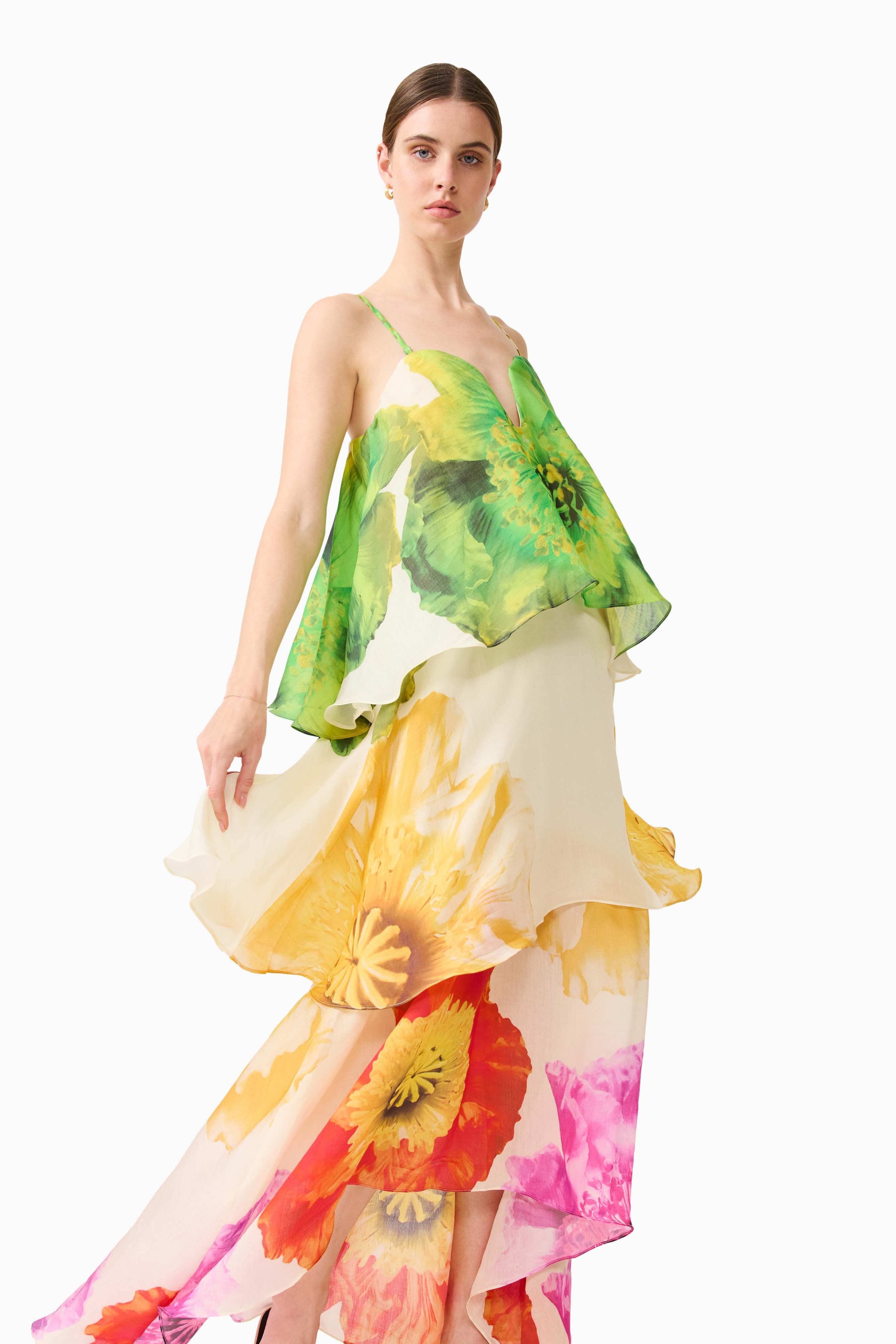 Lilia Tiered Gown in Multi Floral