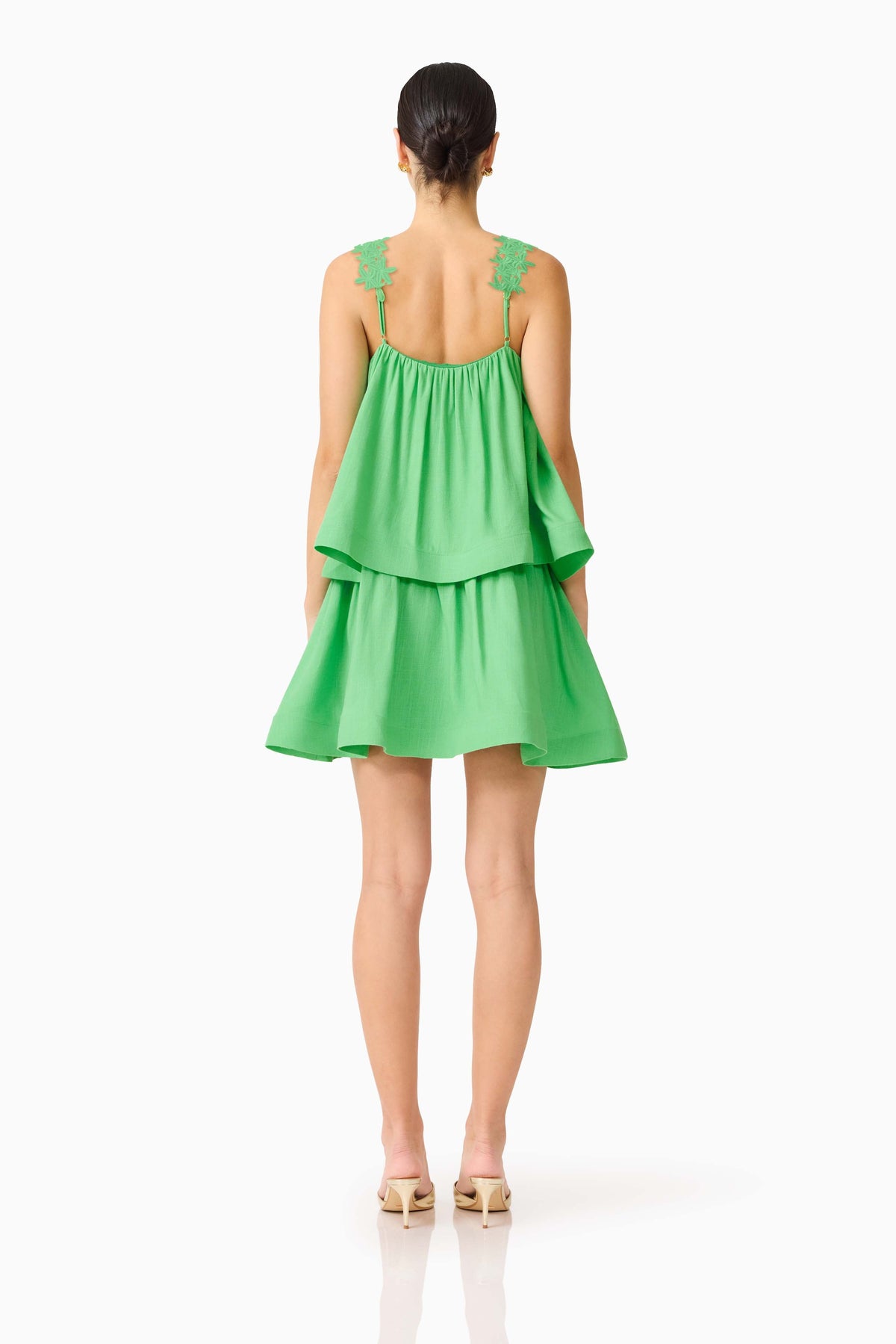 Emilie Tiered mini Dress in Kelly Green