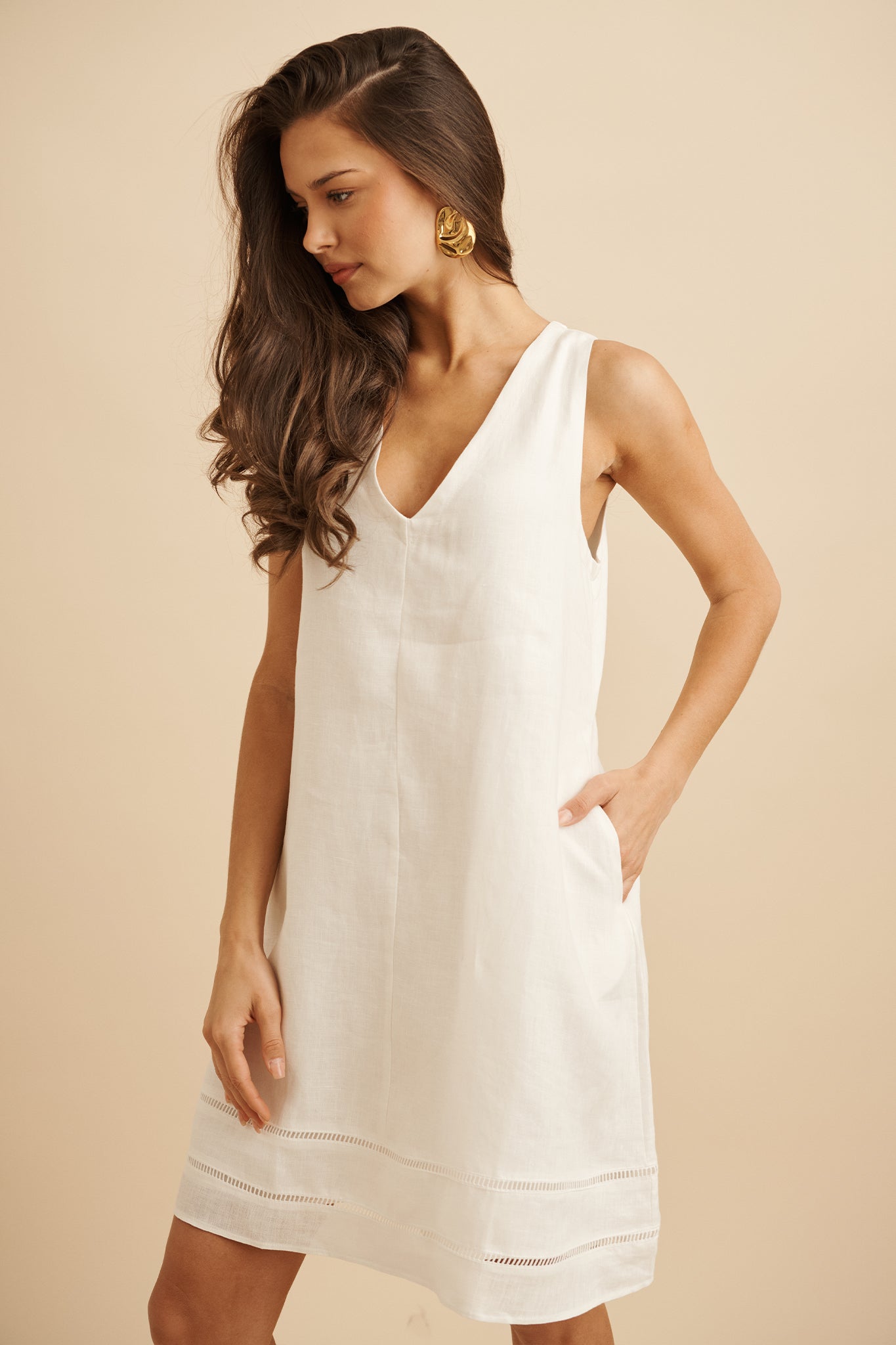 Breeze Flow Dress in White Linen