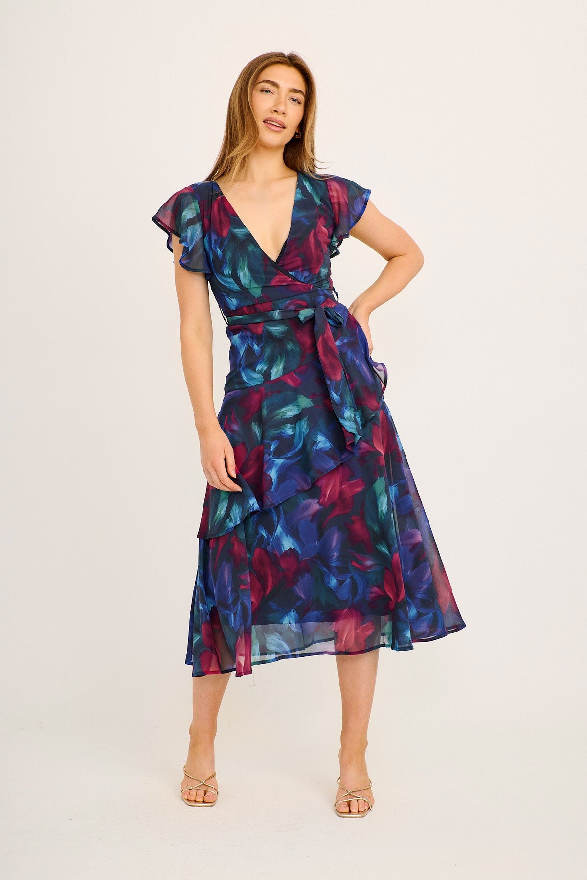 Ariel Midi Dress in Navy Multi Chiffon