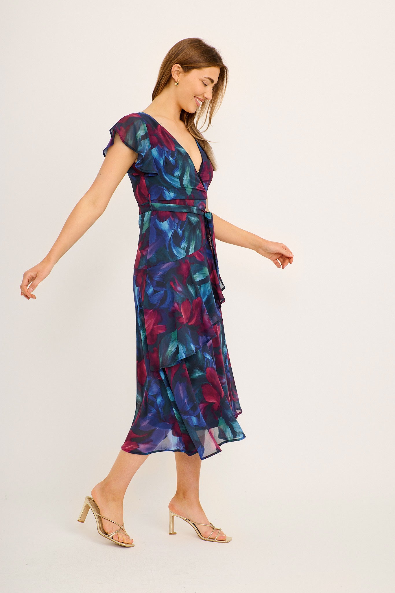 Ariel Midi Dress in Navy Multi Chiffon