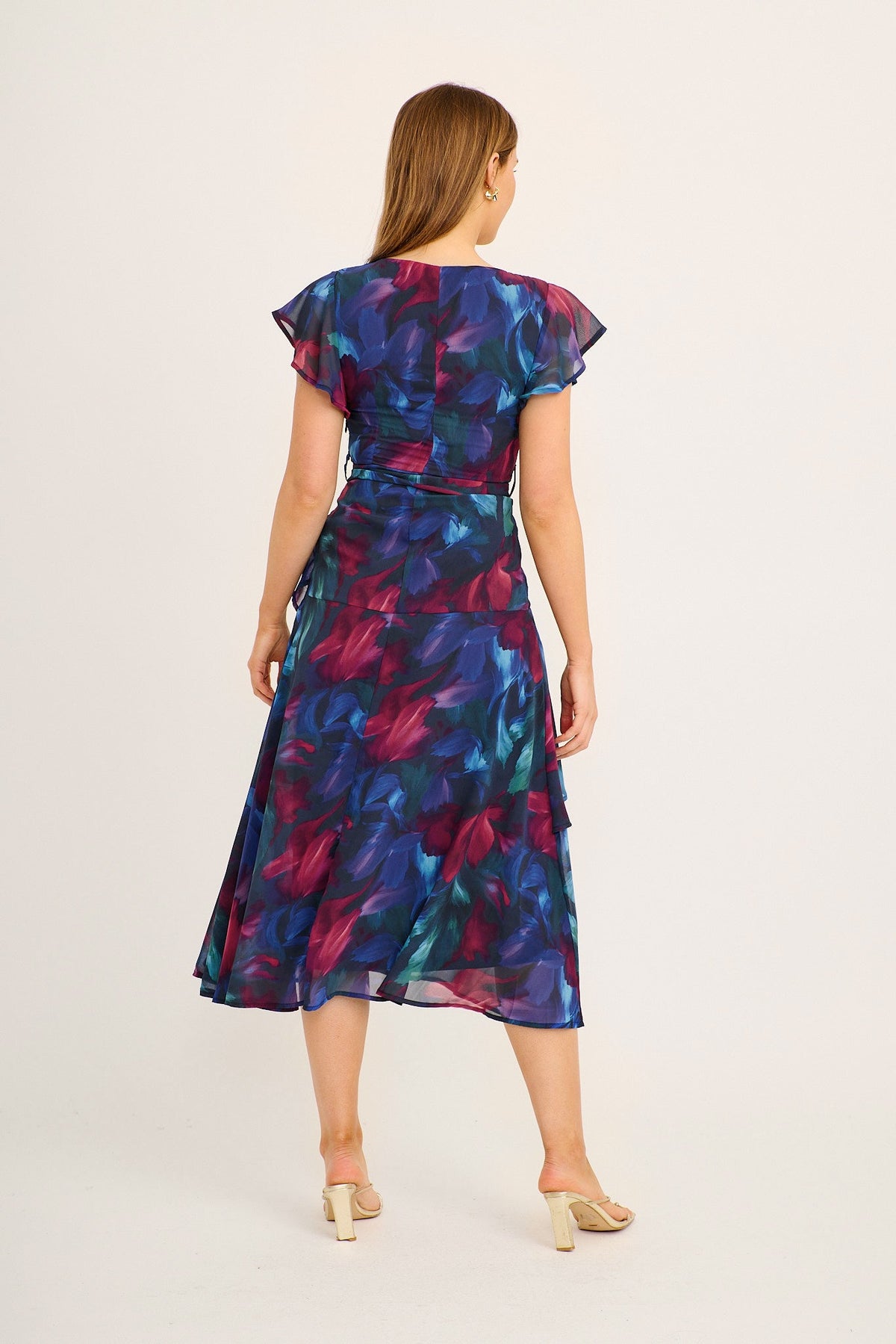 Ariel Midi Dress in Navy Multi Chiffon