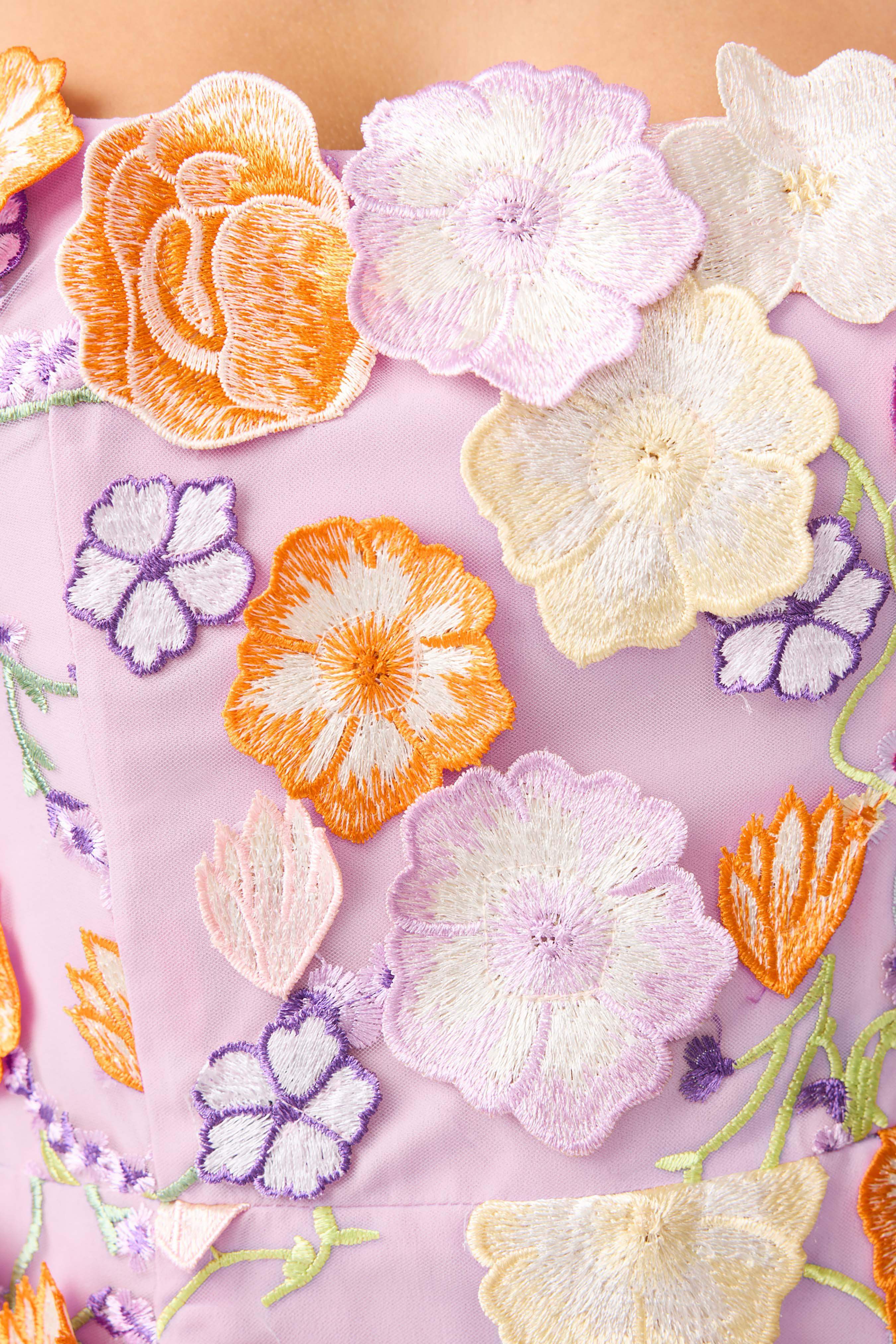 Arabella Strapless Floral Mini Dress in Orange & Purple