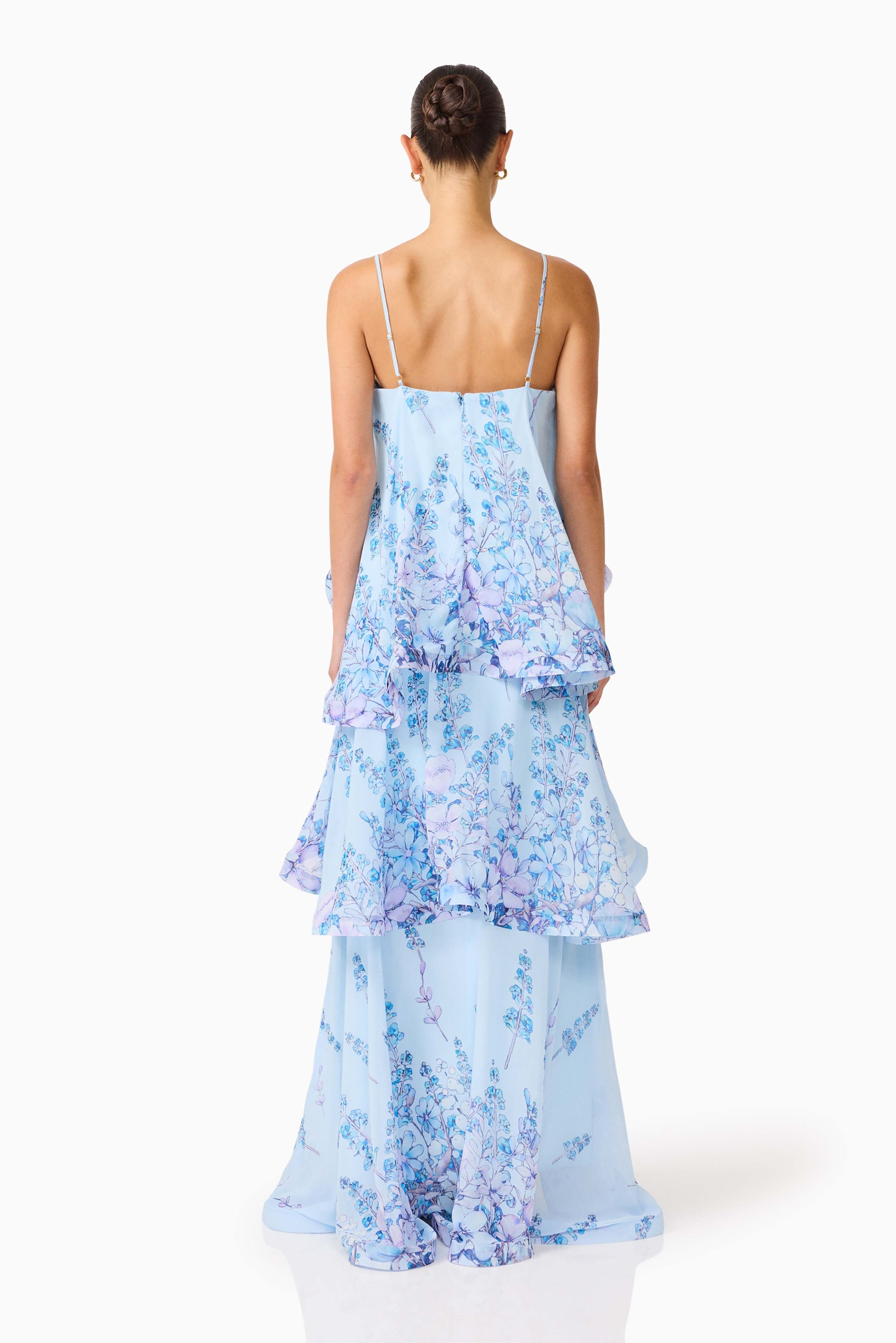 Armani Tiered Maxi Dress in Baby Blue Floral