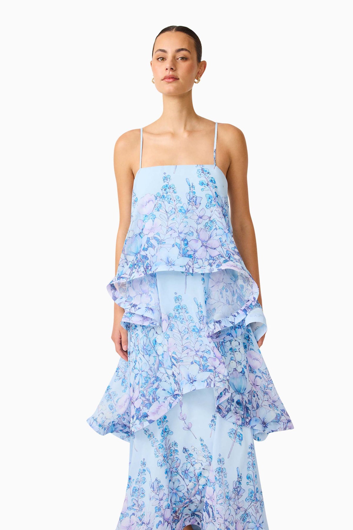 Armani Tiered Maxi Dress in Baby Blue Floral