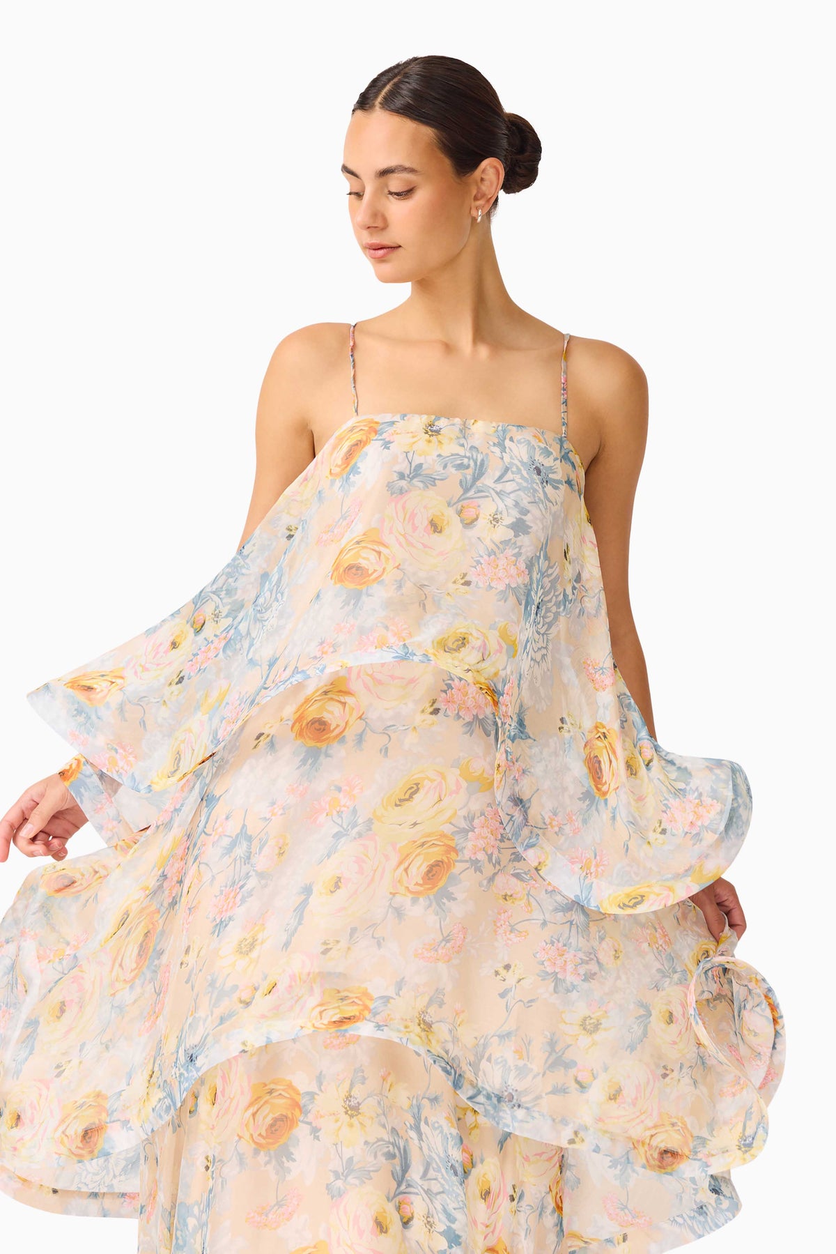 Armani Tiered Maxi Dress in Yellow Floral