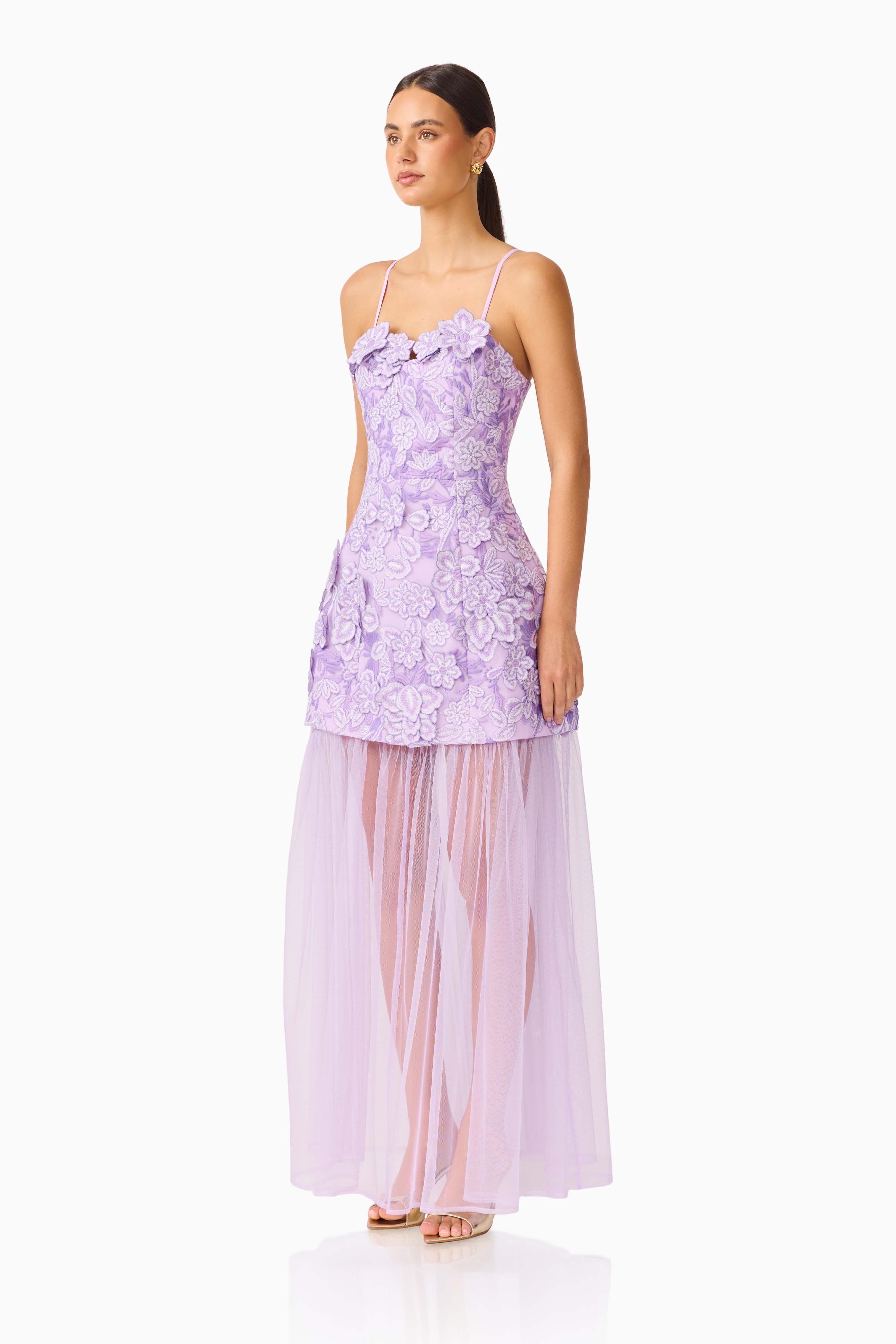 Roseate Strapless Maxi Dress in Purple