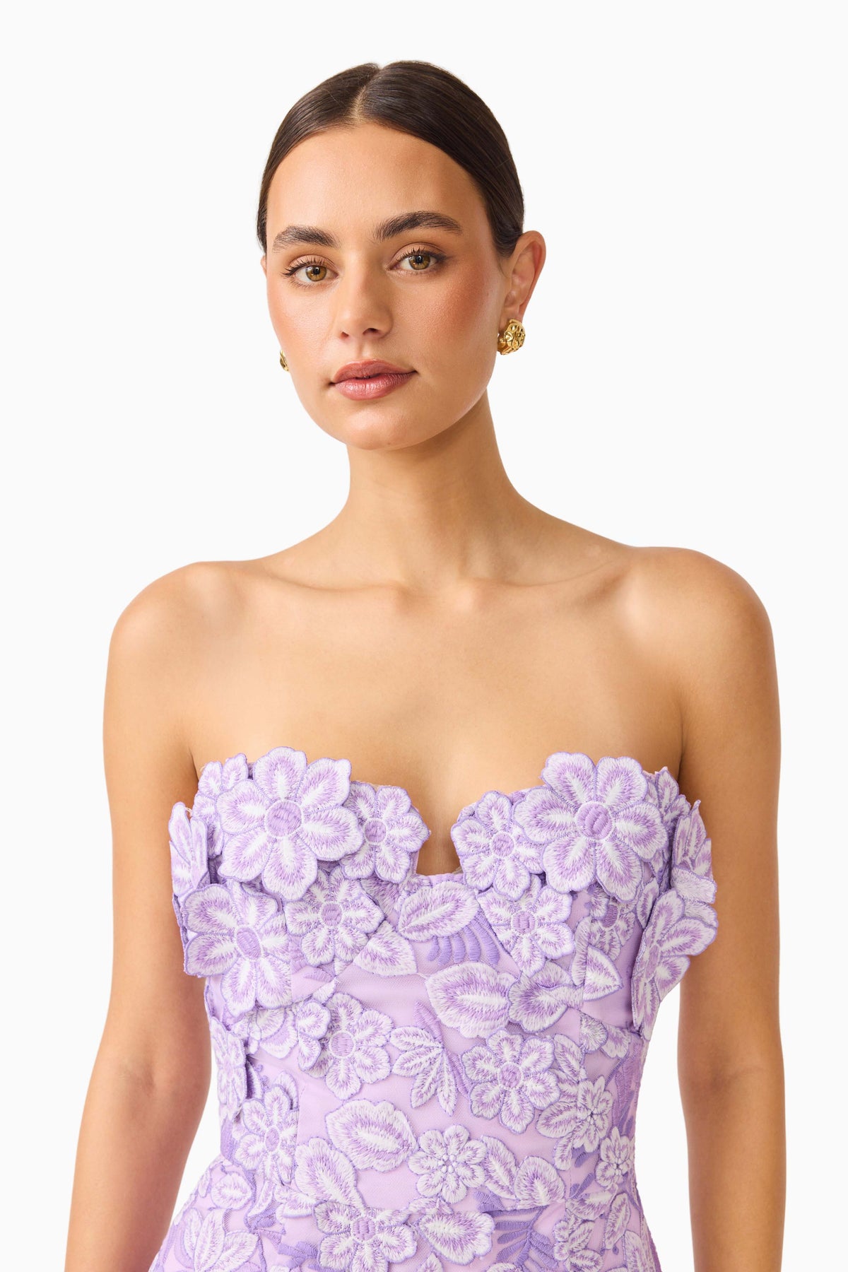 Roseate Strapless Midi Dress in Purple