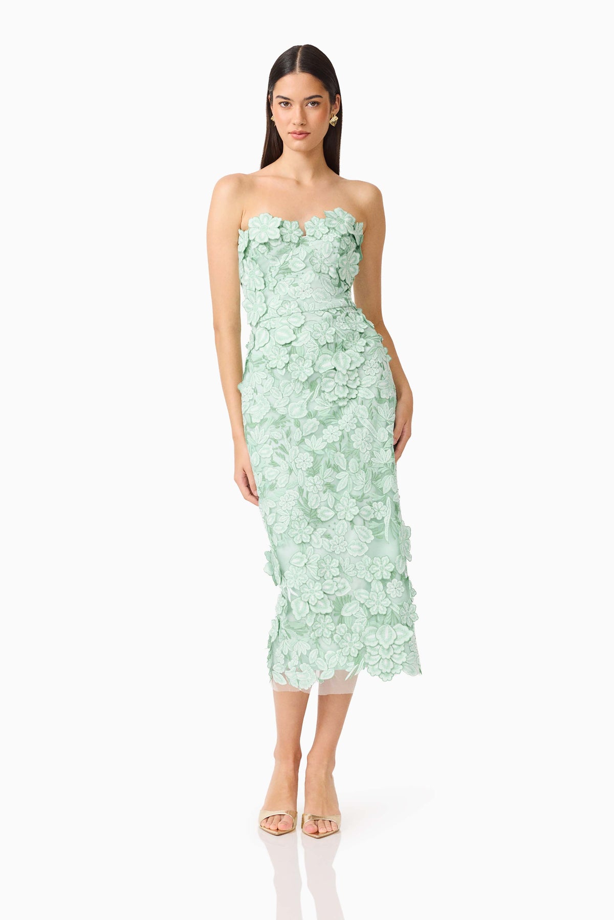 Roseate Strapless Midi Dress in Mint Green