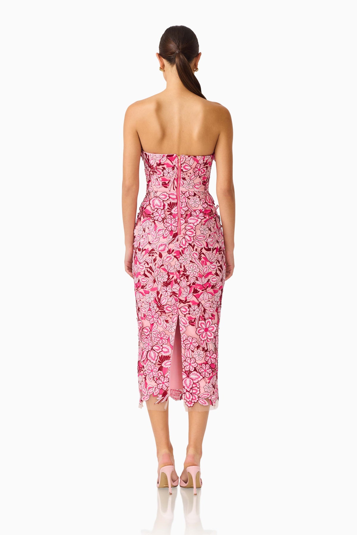 Roseate Strapless Midi Dress in Pink