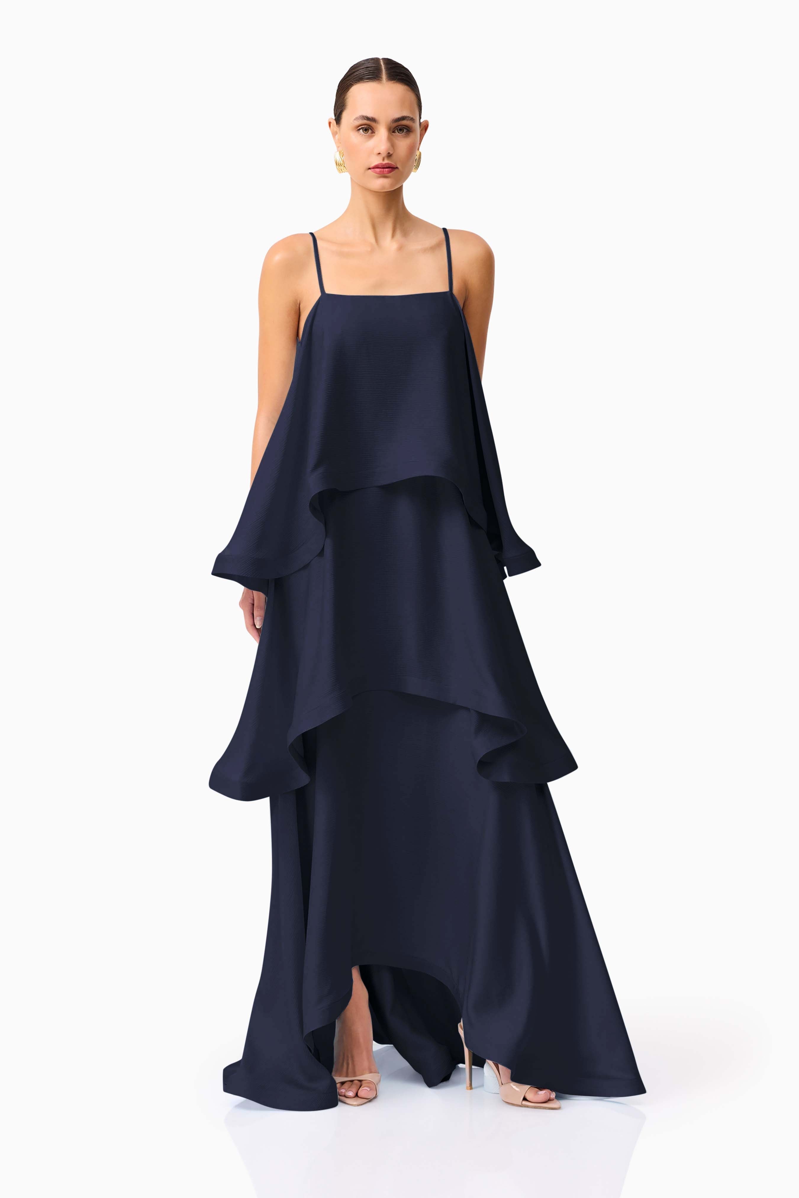Tilly Tiered Maxi Dress in Navy