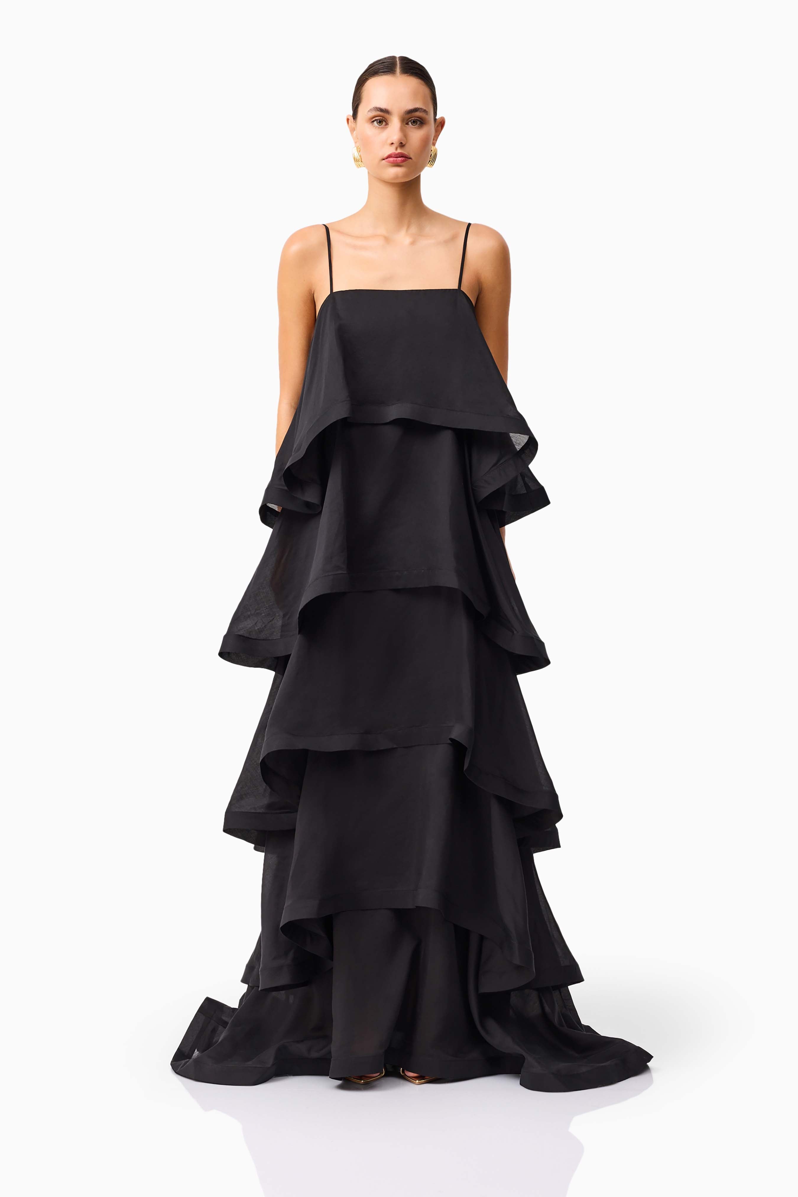 Tilly 5 Tiered Maxi Dress in Black