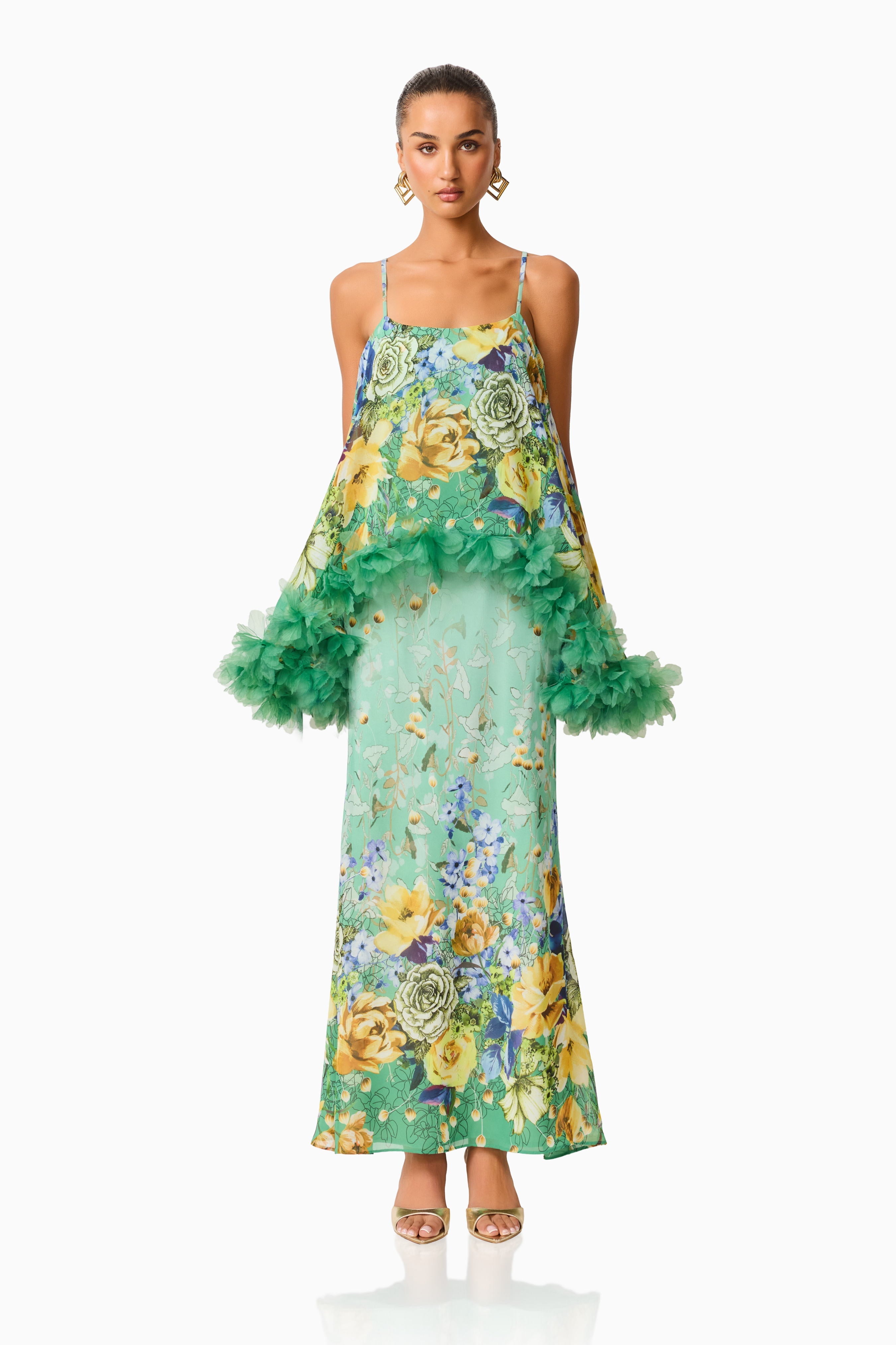 Jamie Tiered Maxi Dress in Green Floral