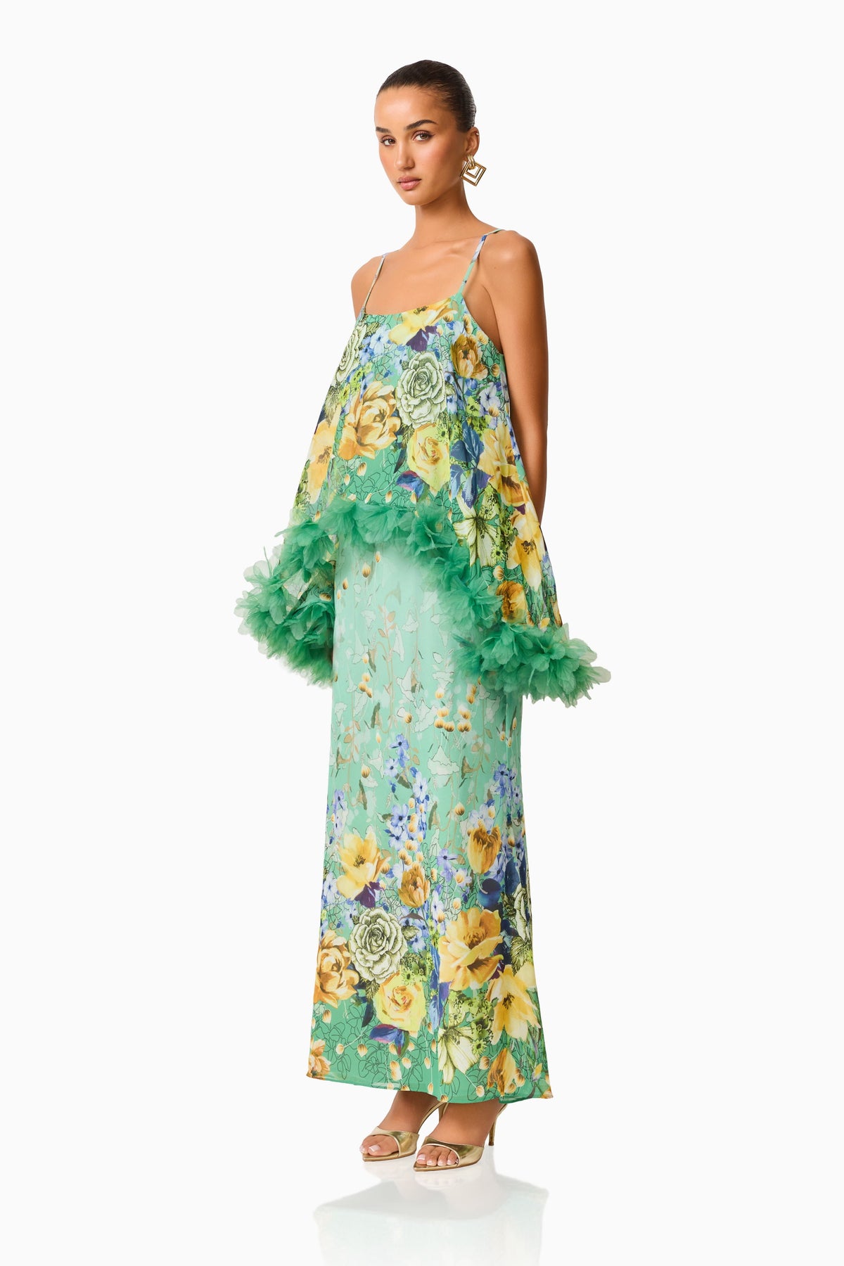 Jamie Tiered Maxi Dress in Green Floral