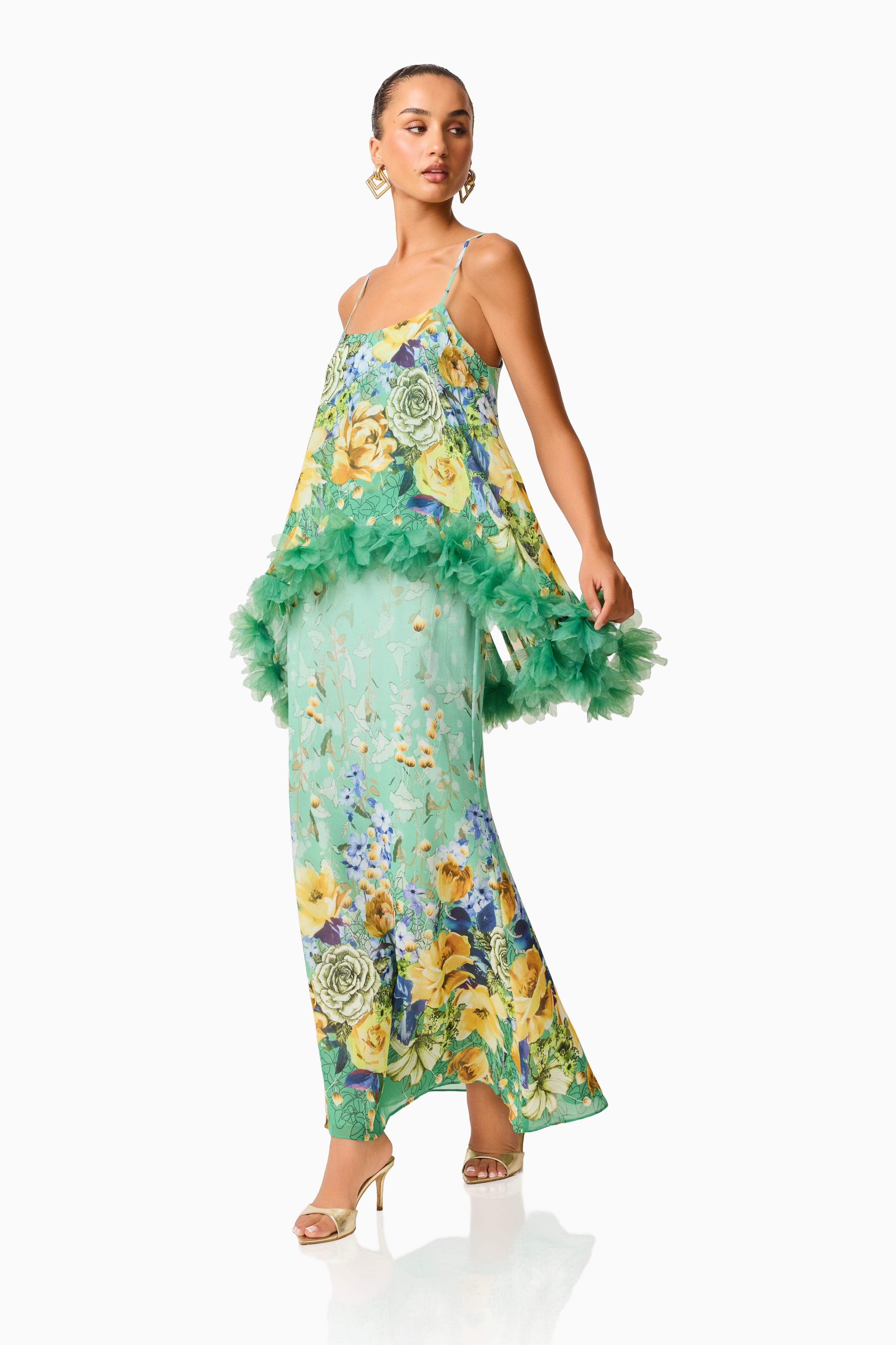 Jamie Tiered Maxi Dress in Green Floral