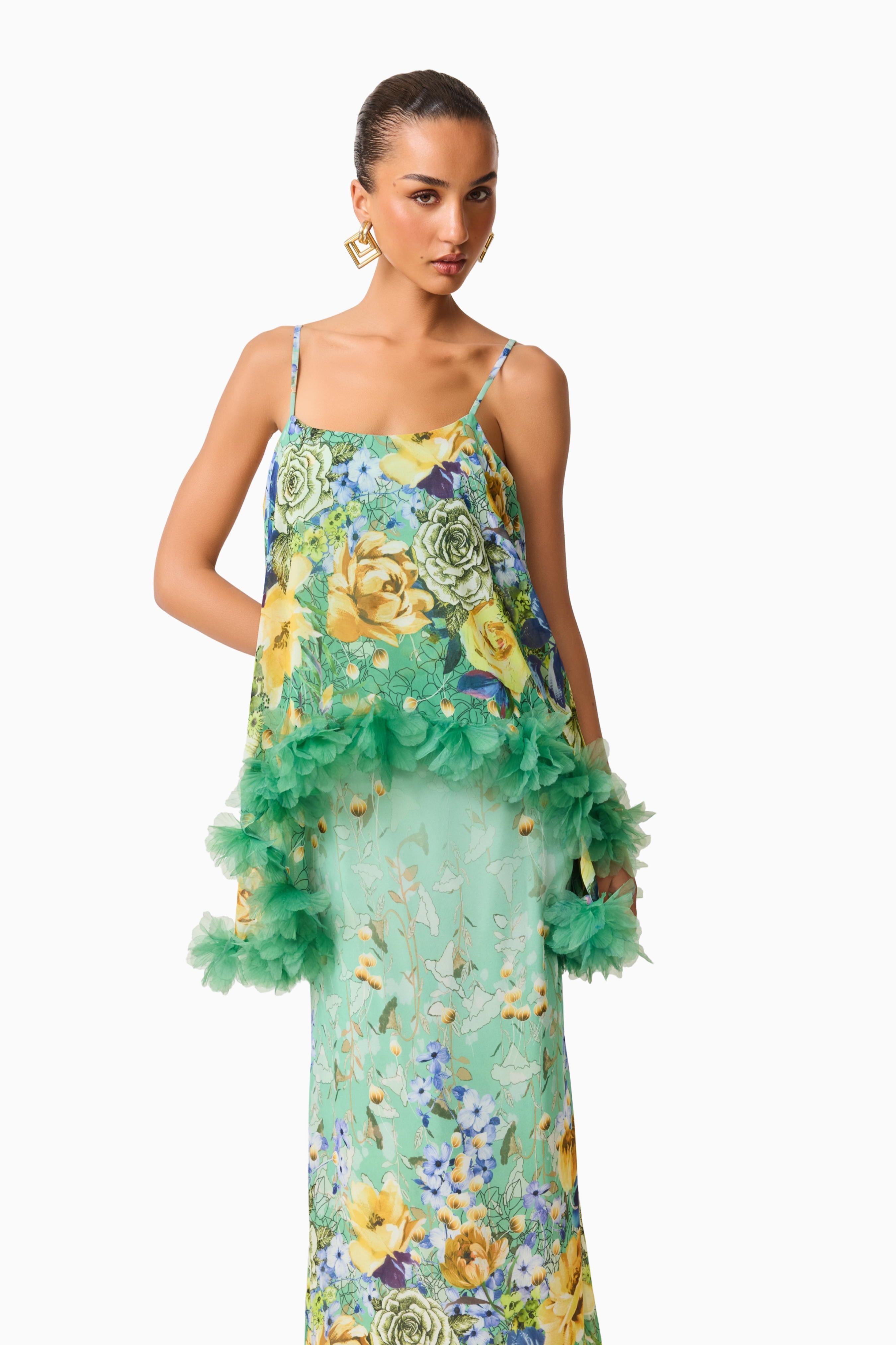 Jamie Tiered Maxi Dress in Green Floral