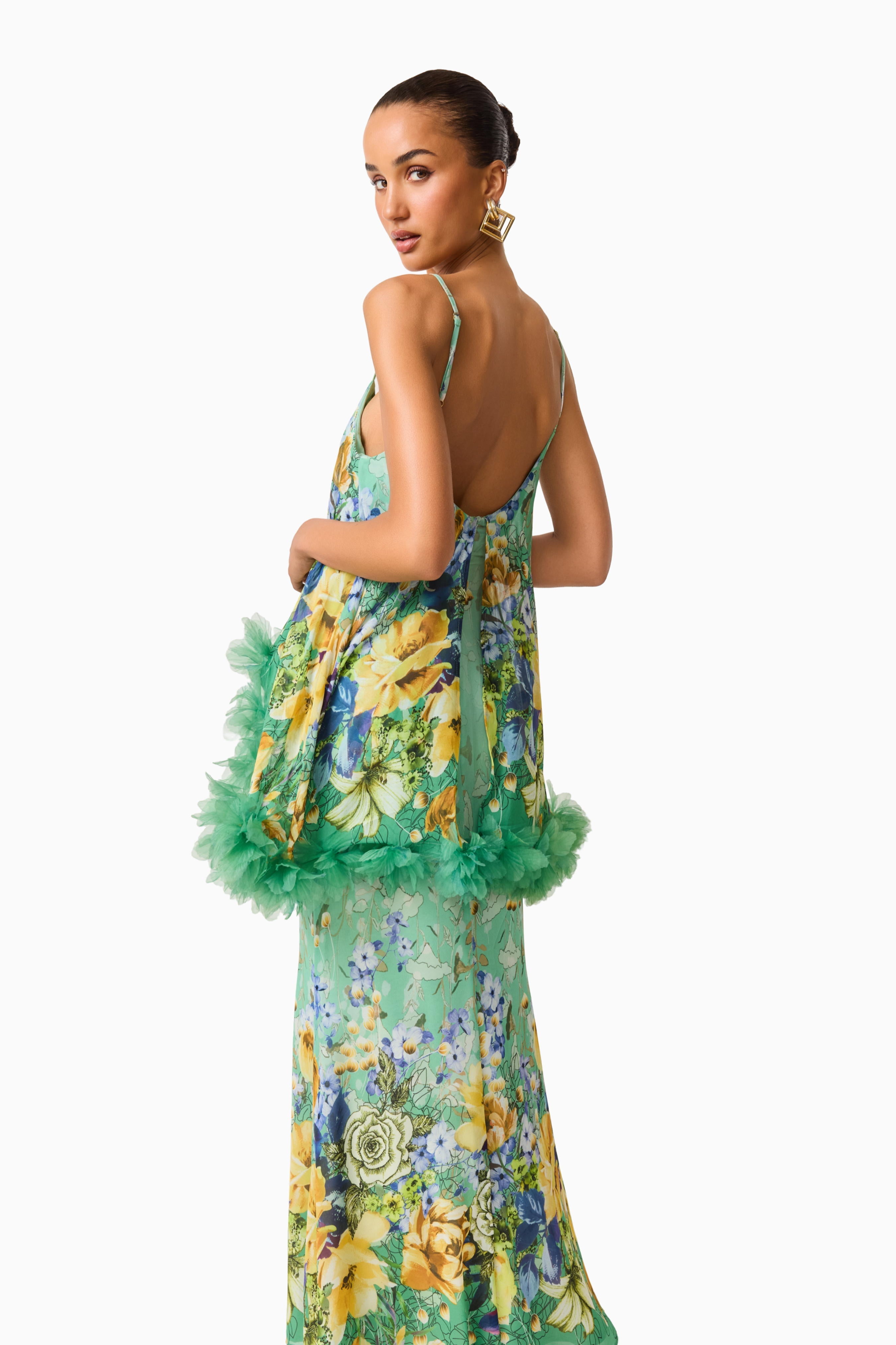 Jamie Tiered Maxi Dress in Green Floral