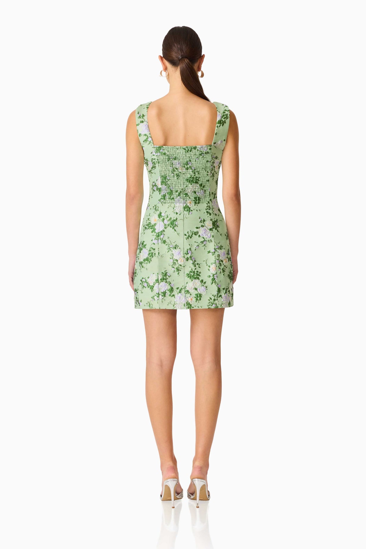 Christina Jacquard Mini Dress In Green Floral