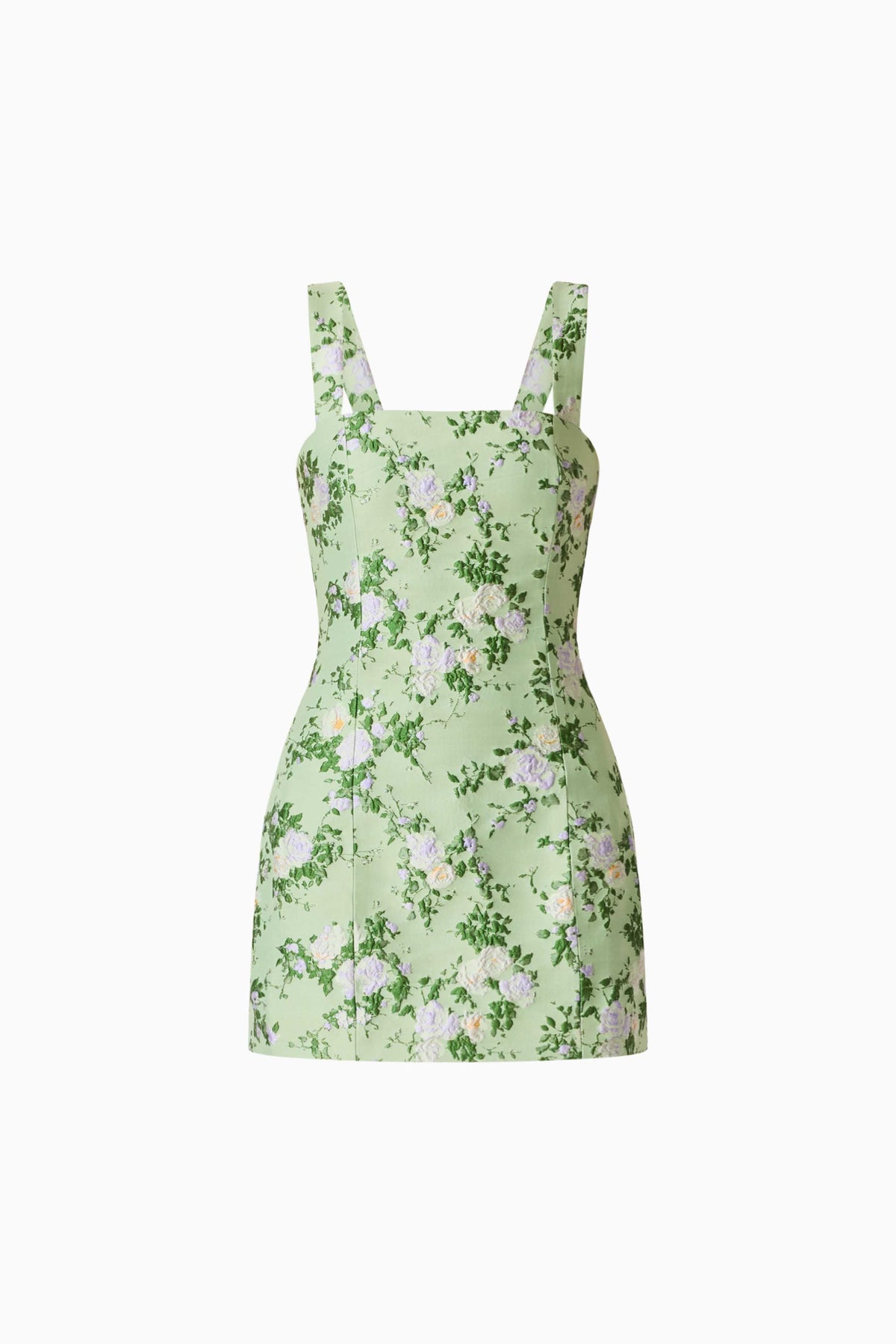 Christina Jacquard Mini Dress In Green Floral