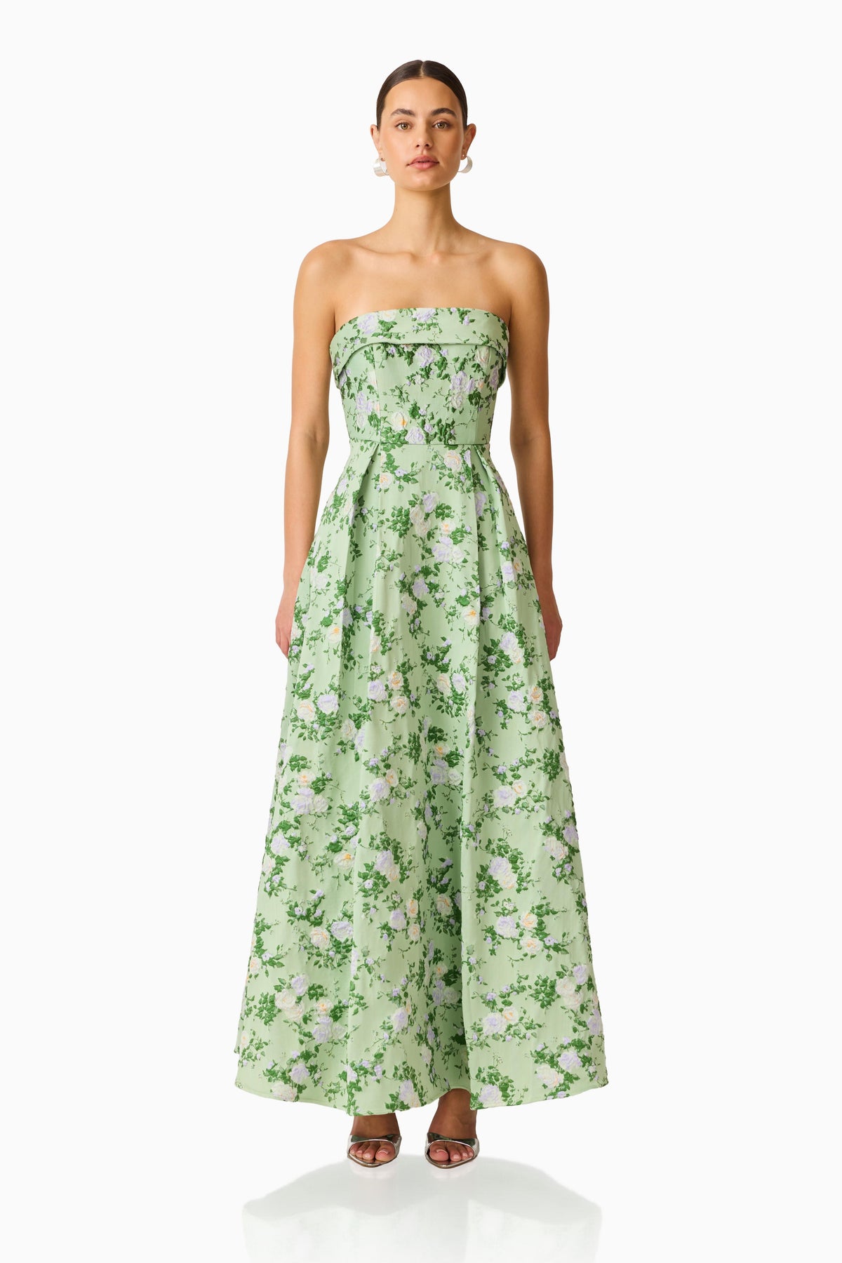 Christina Jacquard Gown in Green Floral