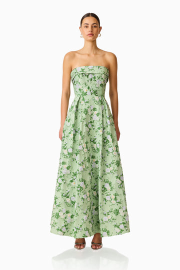 Christina Jacquard Gown in Green Floral