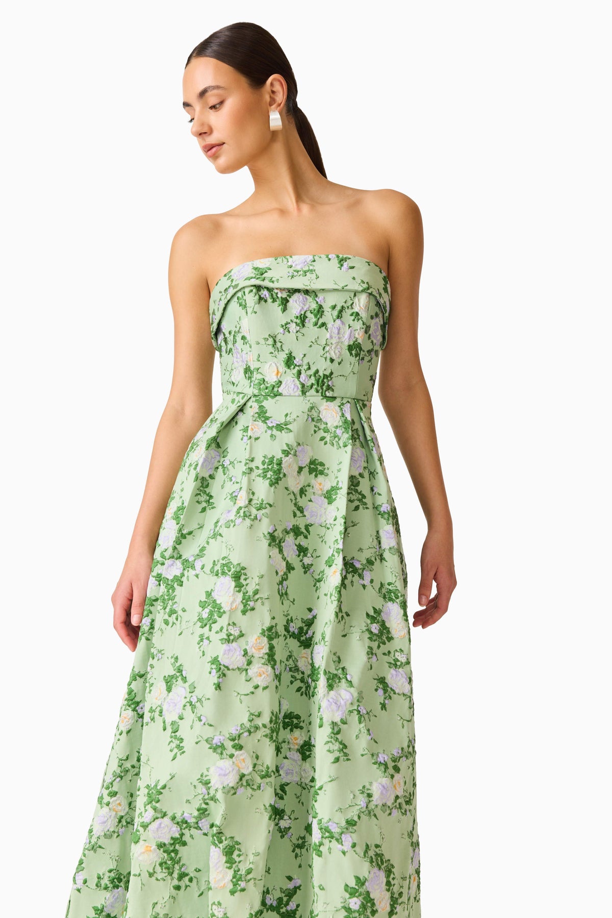 Christina Jacquard Gown in Green Floral