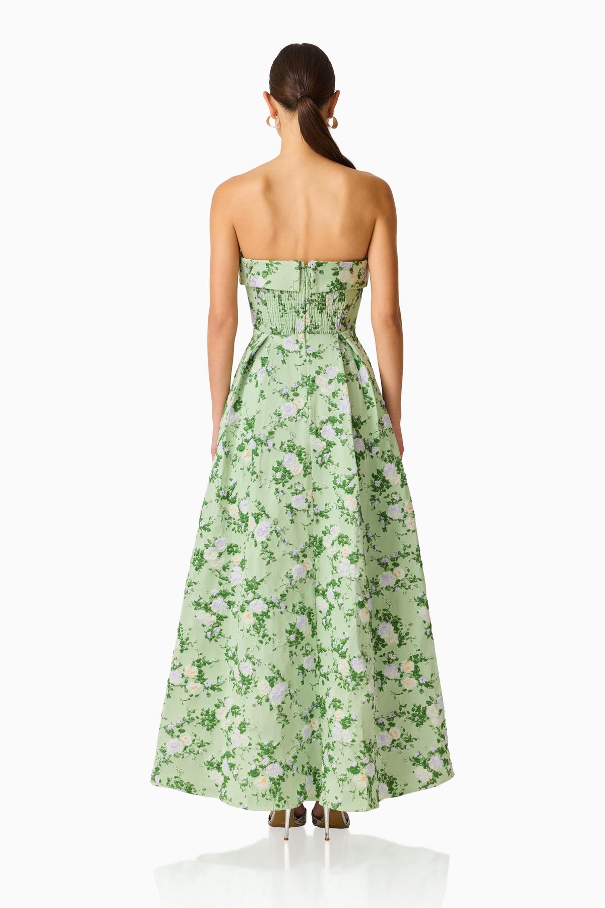 Christina Jacquard Gown in Green Floral