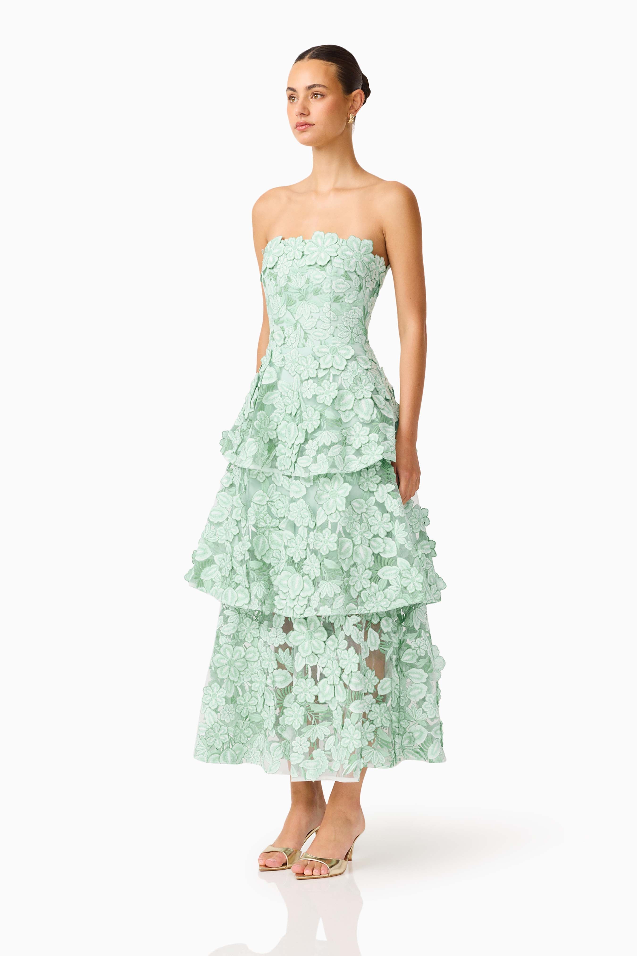 Roseate Tiered Maxi Dress in Mint Green