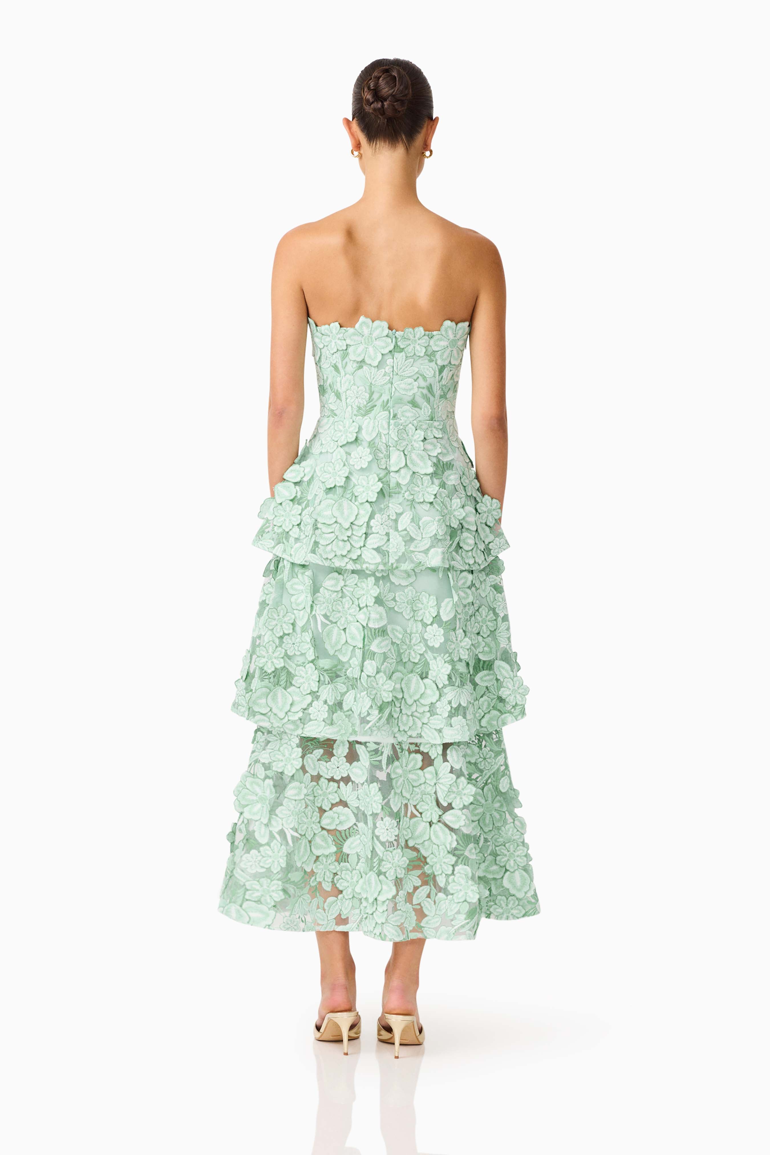 Roseate Tiered Maxi Dress in Mint Green
