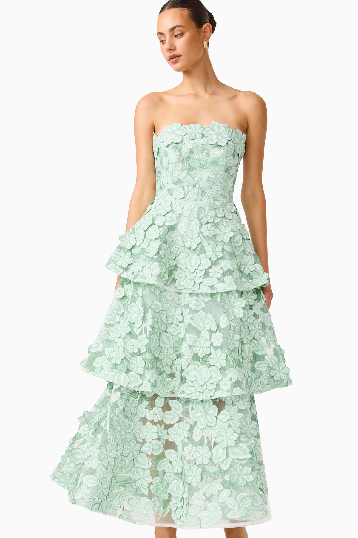 Roseate Tiered Maxi Dress in Mint Green