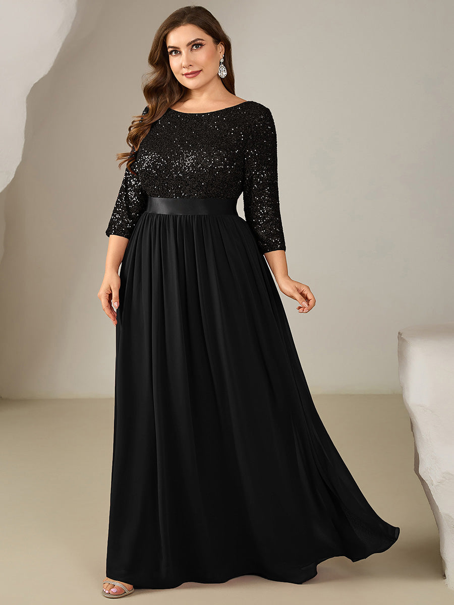 ever EMILIA|Glitter A-Line Maxi Evening Dress with Chiffon