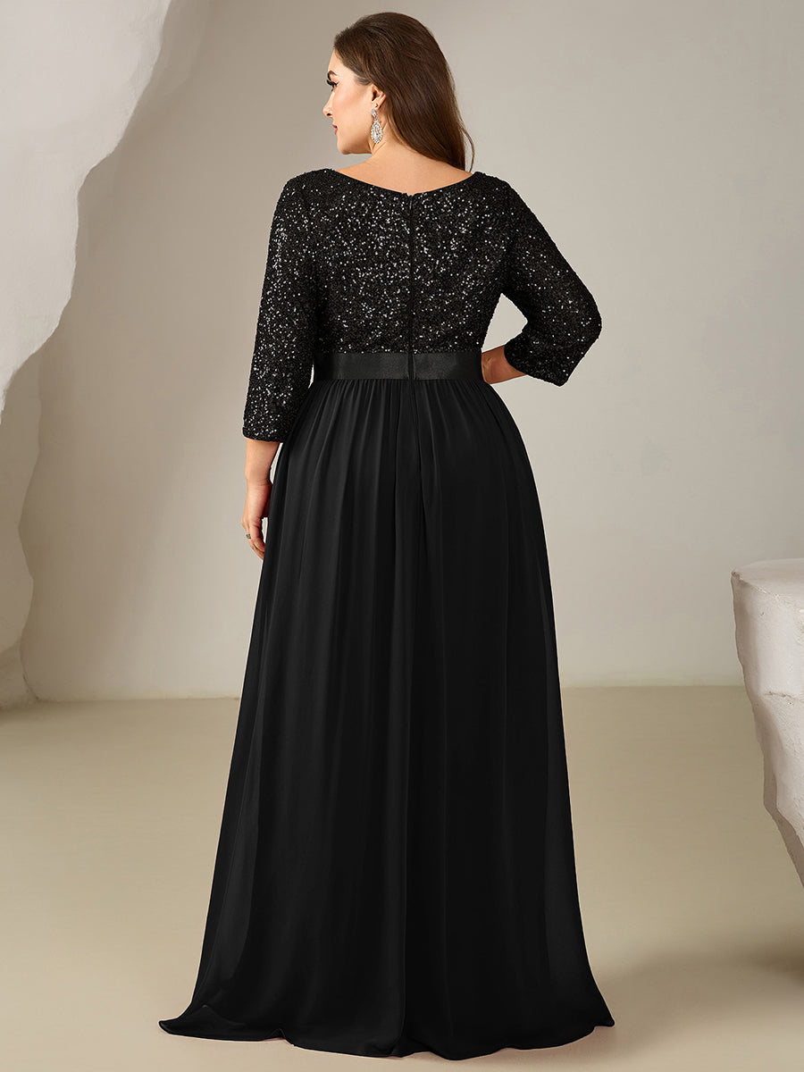 ever EMILIA|Glitter A-Line Maxi Evening Dress with Chiffon