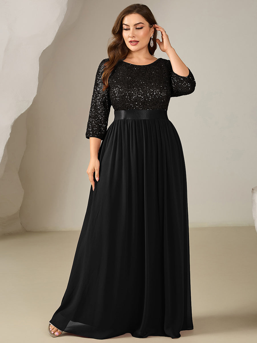 ever EMILIA|Glitter A-Line Maxi Evening Dress with Chiffon