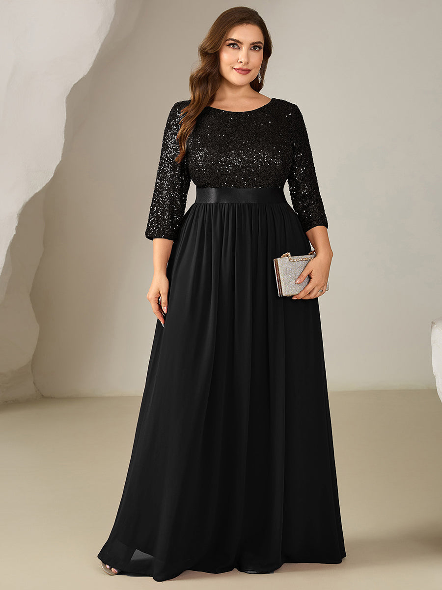 ever EMILIA|Glitter A-Line Maxi Evening Dress with Chiffon