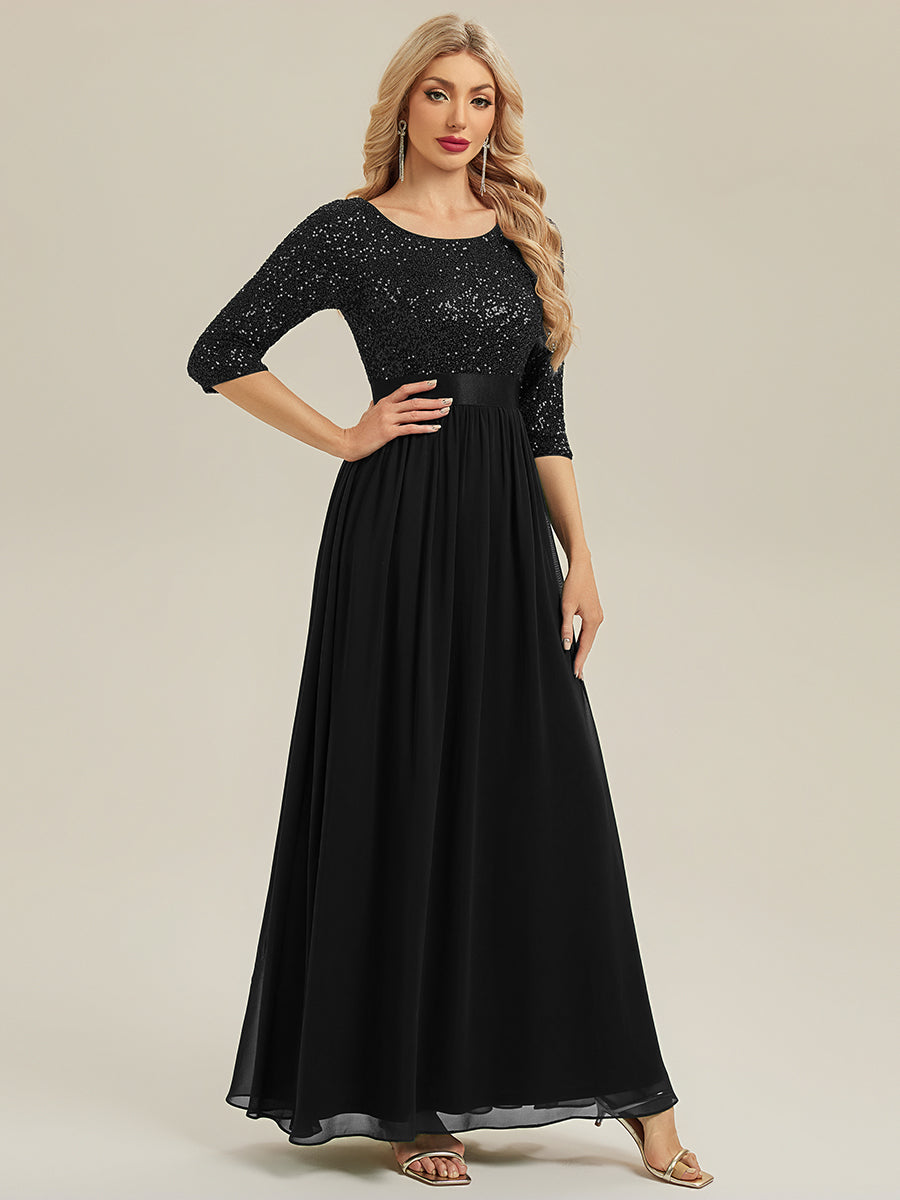 ever EMILIA|Glitter A-Line Maxi Evening Dress with Chiffon
