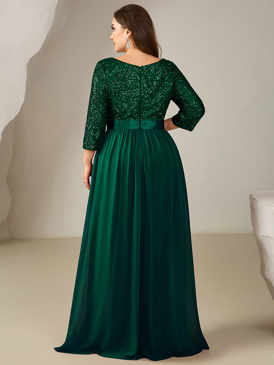 ever EMILIA|Glitter A-Line Maxi Evening Dress with Chiffon